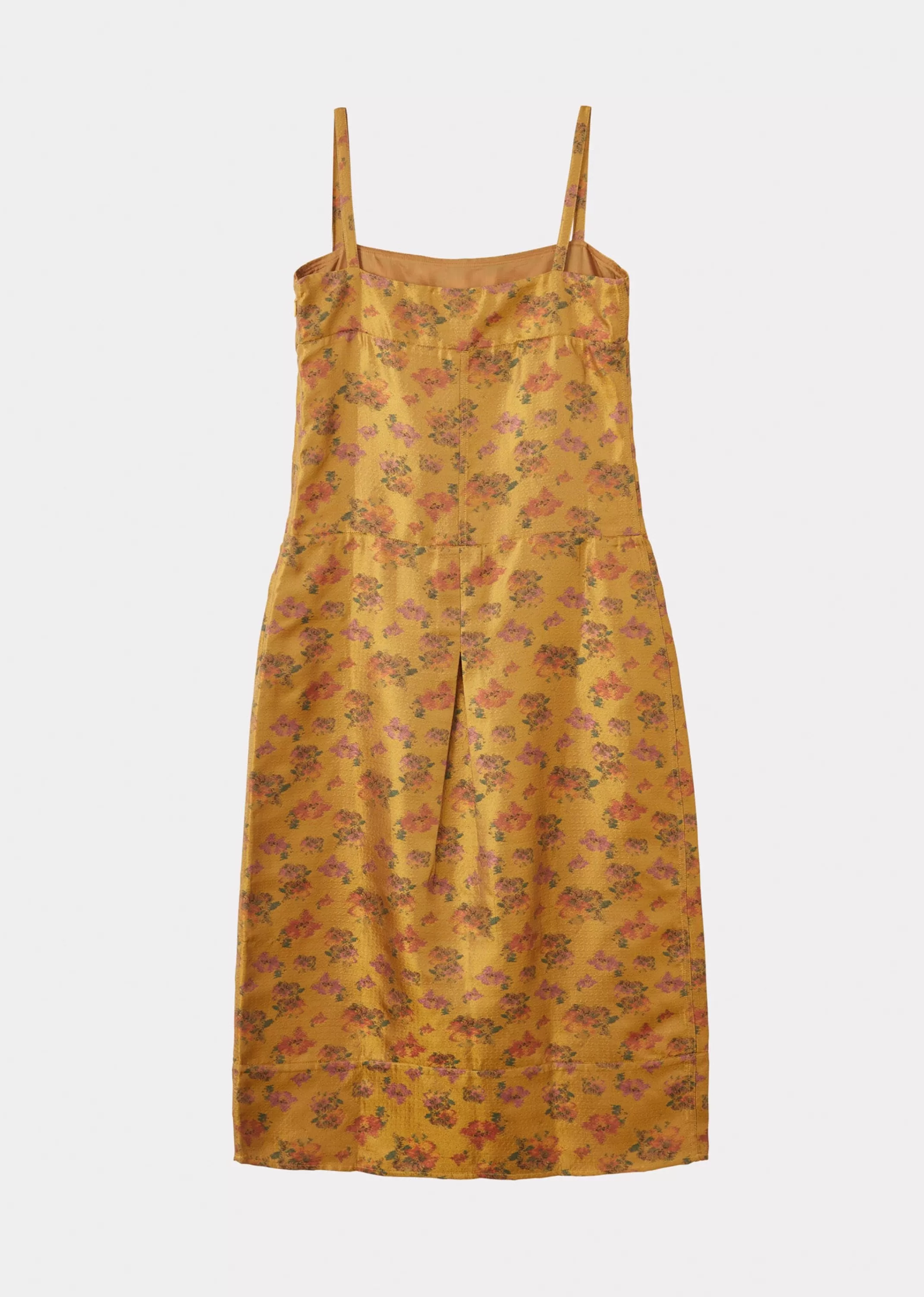 CARAMEL - Abito Elegante a Linea A con Ricami Floreali Dorati in Tessuto Jacquard per Cerimonie