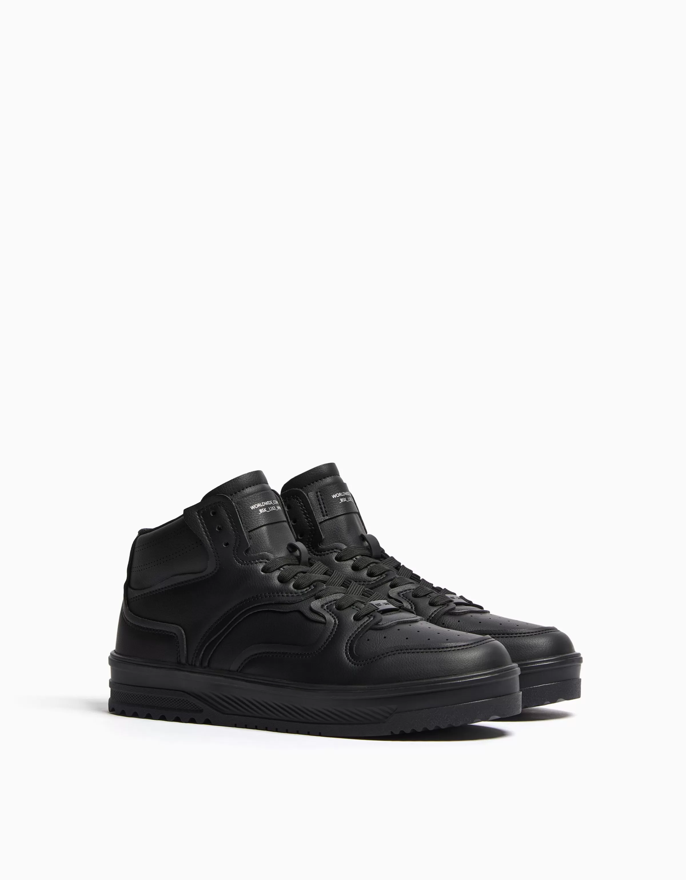 BERSHKA Stivaletti Uomo in Nero - Sneaker Alte con Dettaglio Stratificato per Uno Stile Urbano Moderno