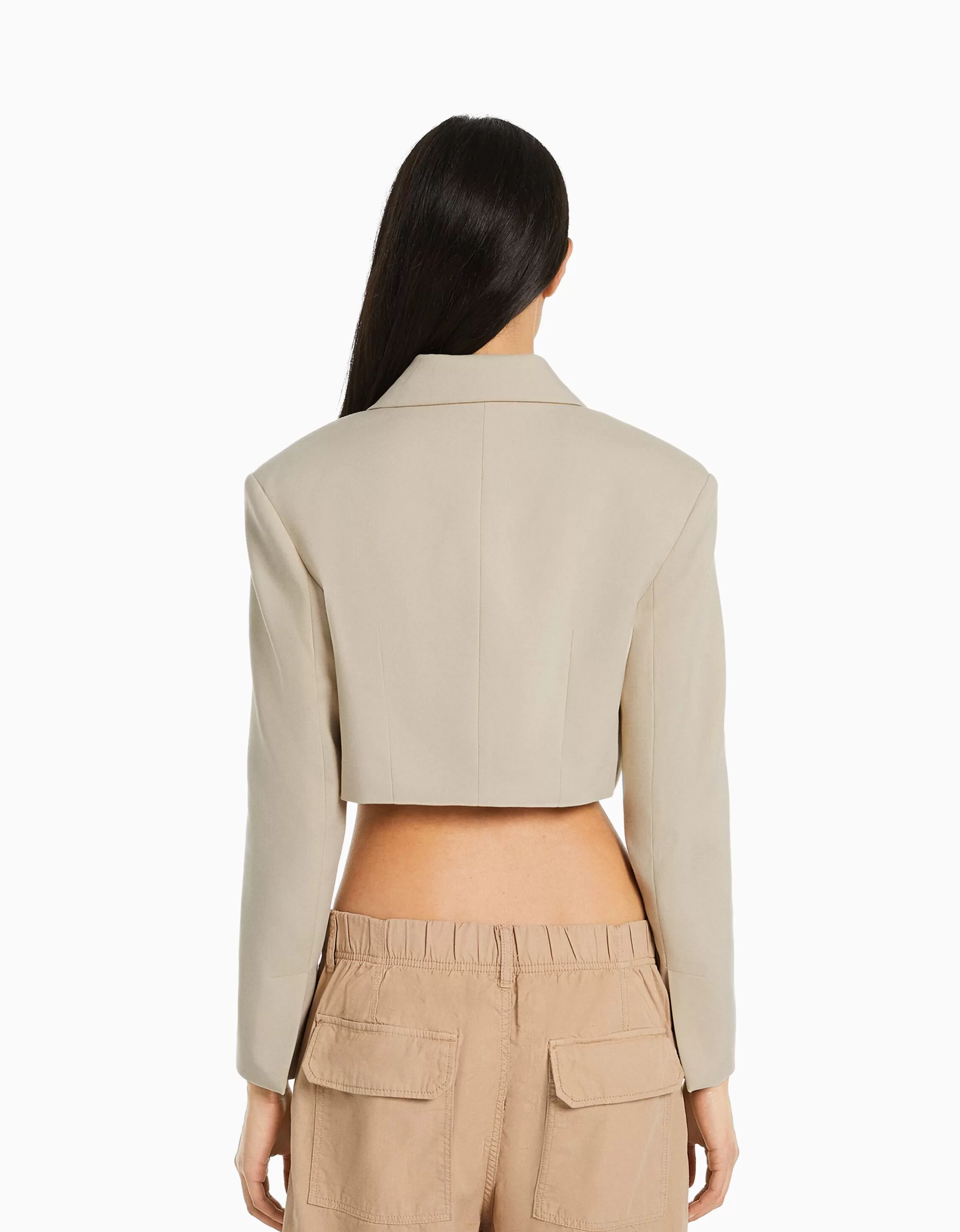 Bershka Giacca Tailleur Rosa in Sergé - Design Corto con Rifiniture Sartoriali