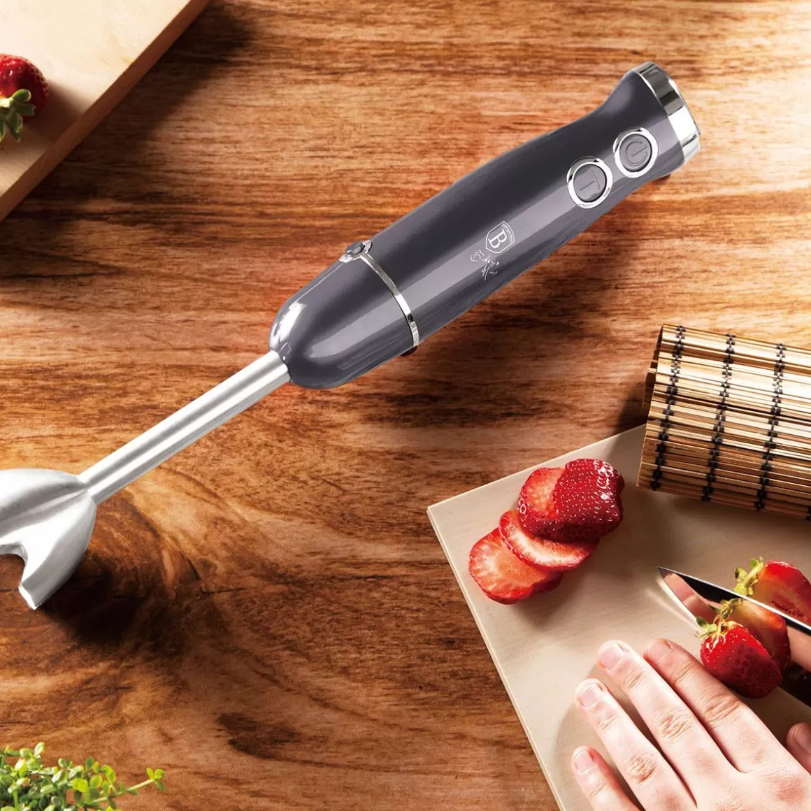 Frullatore Manuale CarbonPro 500W di BERLINGER HAUS - Motore Potente con Lama Professionale, Design Ergonomico e Funzionamento Silenzioso per Preparazioni Perfette