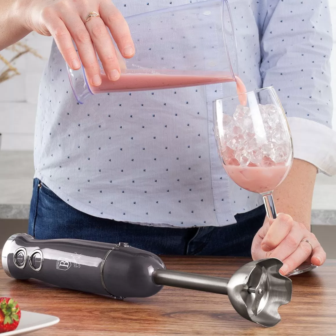 Frullatore Manuale CarbonPro 500W di BERLINGER HAUS - Motore Potente con Lama Professionale, Design Ergonomico e Funzionamento Silenzioso per Preparazioni Perfette