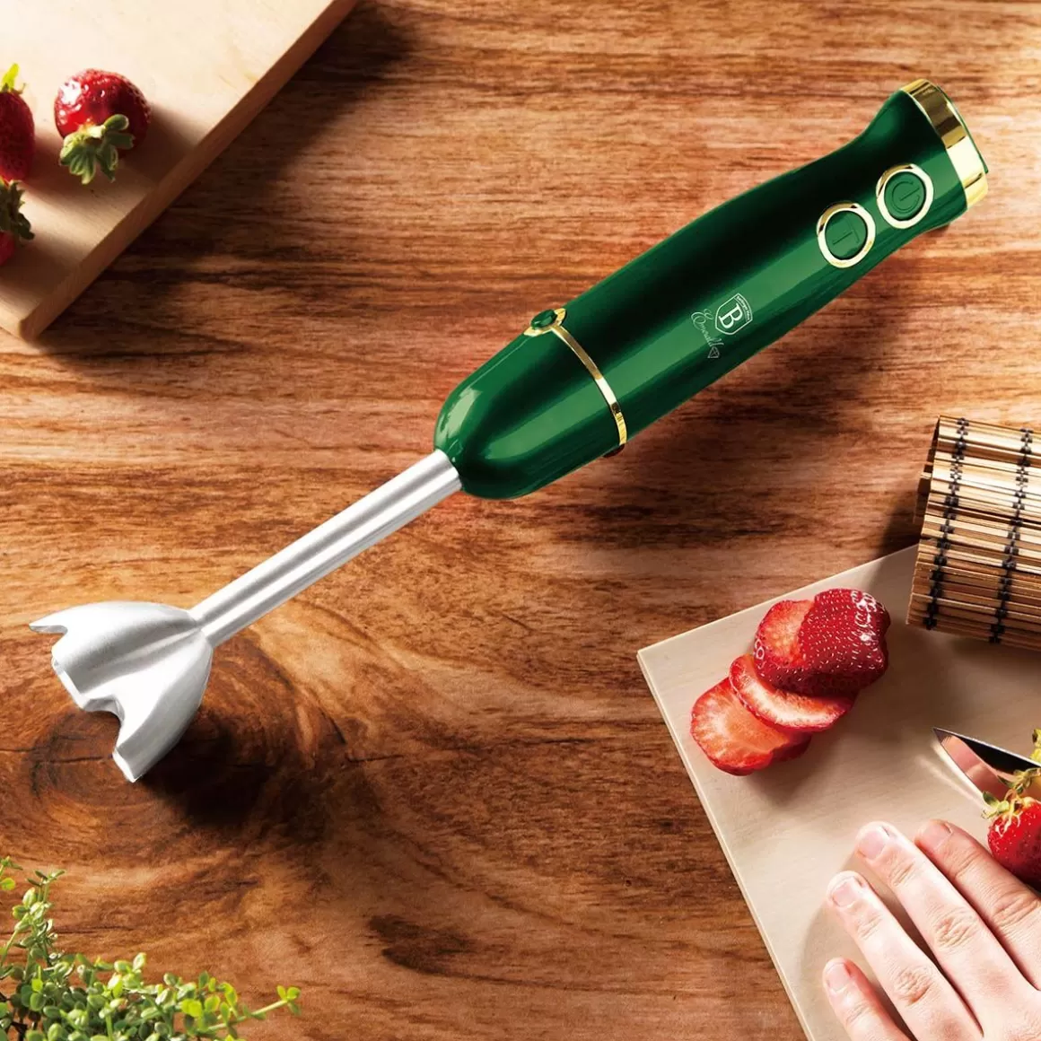 Frullatore Professionale BERLINGER HAUS Emerald 500W - Lama in Acciaio Inossidabile, Bicchiere in Vetro Antigraffio, 5 Velocità Regolabili, Funzionamento Silenzioso, Perfetto per Frullati e Zuppe Casalinghe
