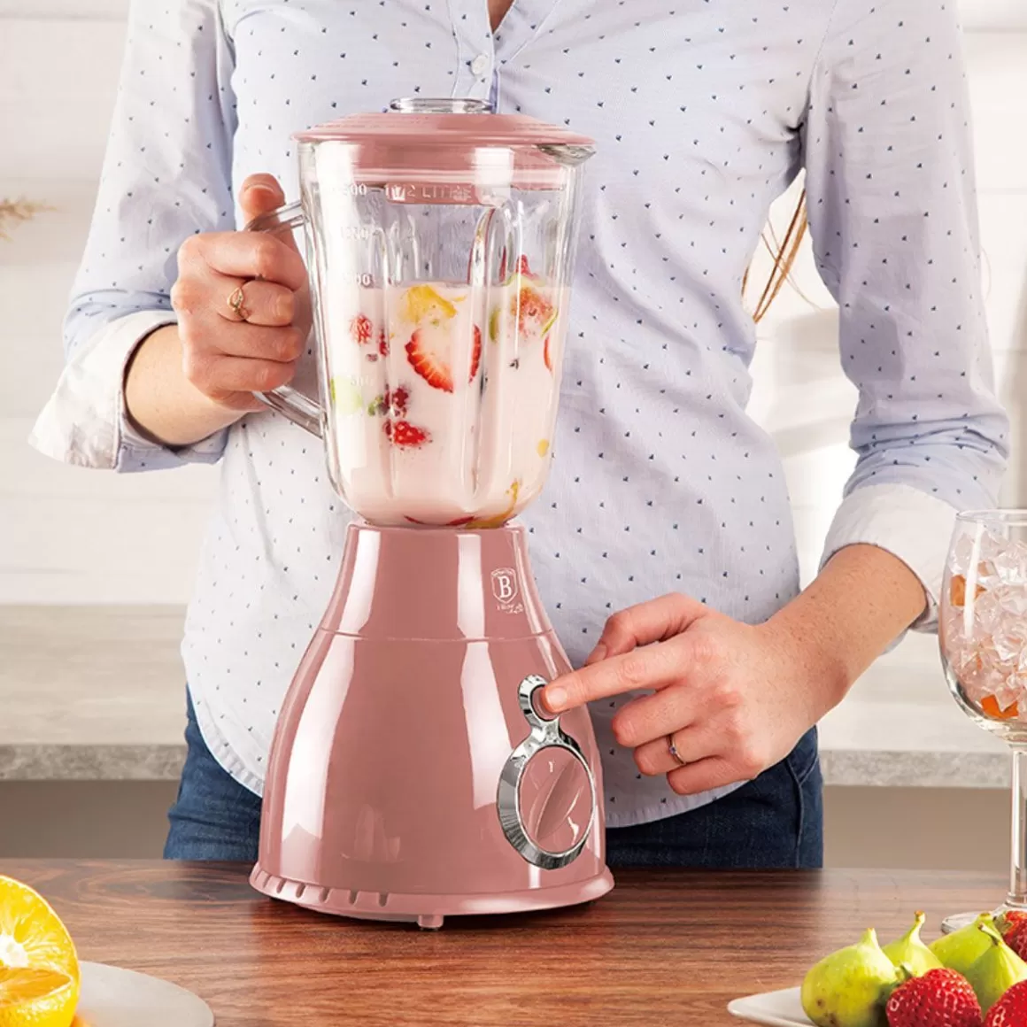 Frullatore BERLINGER HAUS Modello I-Rose con Bicchiere da 1,5 Litri - Design Moderno e Funzionale