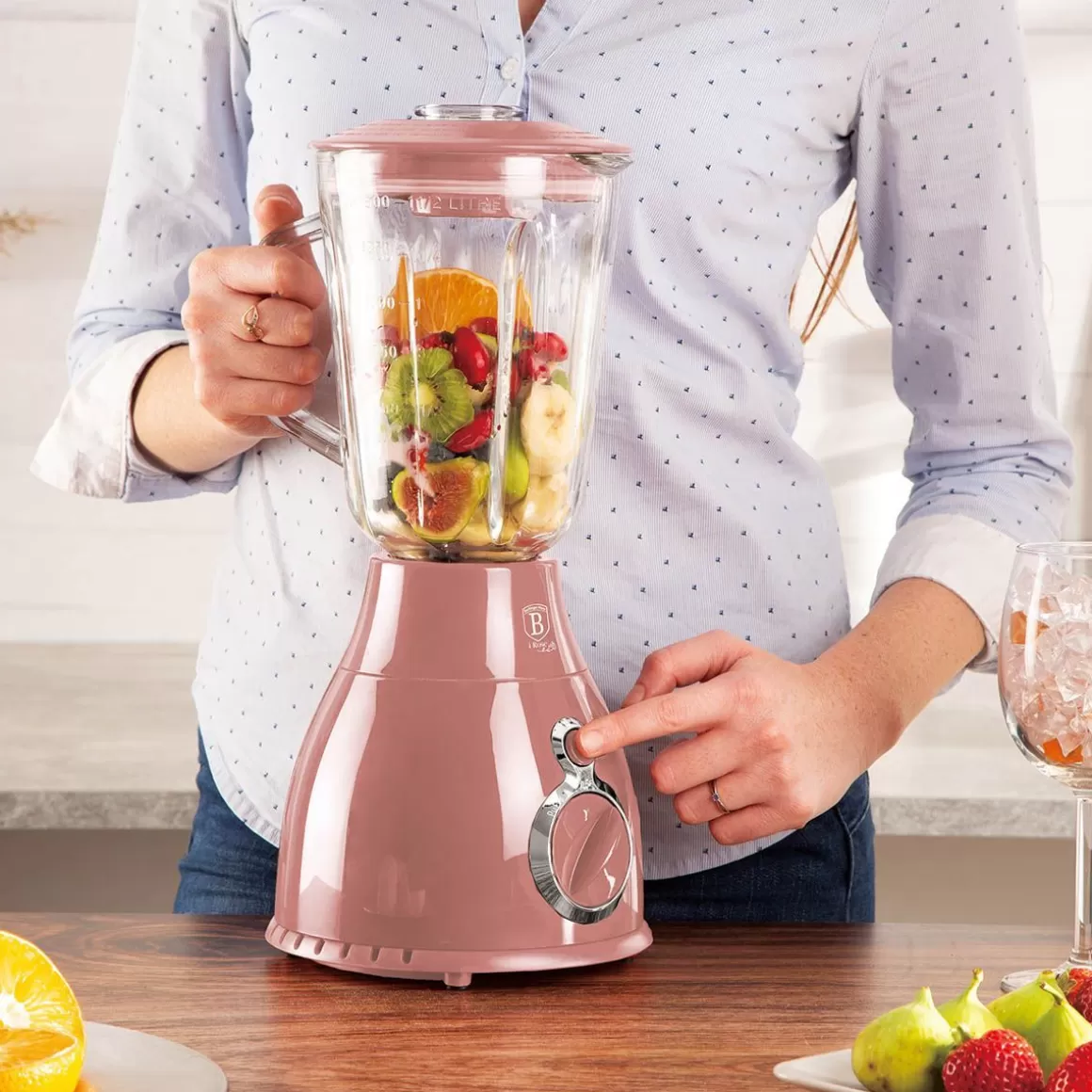 Frullatore BERLINGER HAUS Modello I-Rose con Bicchiere da 1,5 Litri - Design Moderno e Funzionale