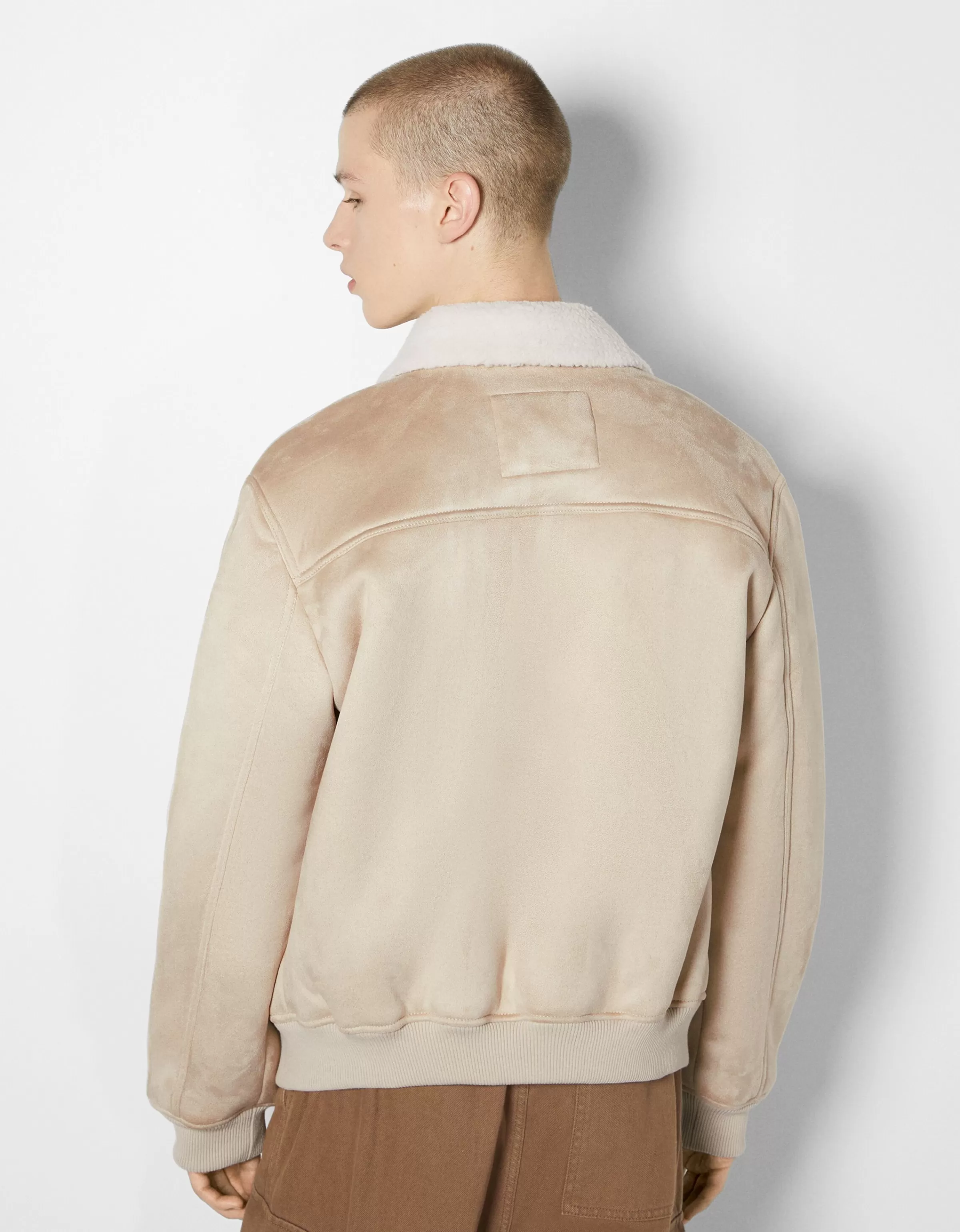 GIACCHE BERSHKA Stile Aviatore - Giubbotto in Scamosciato Morbido Color Sabbia 

(：，，++，，SEO)