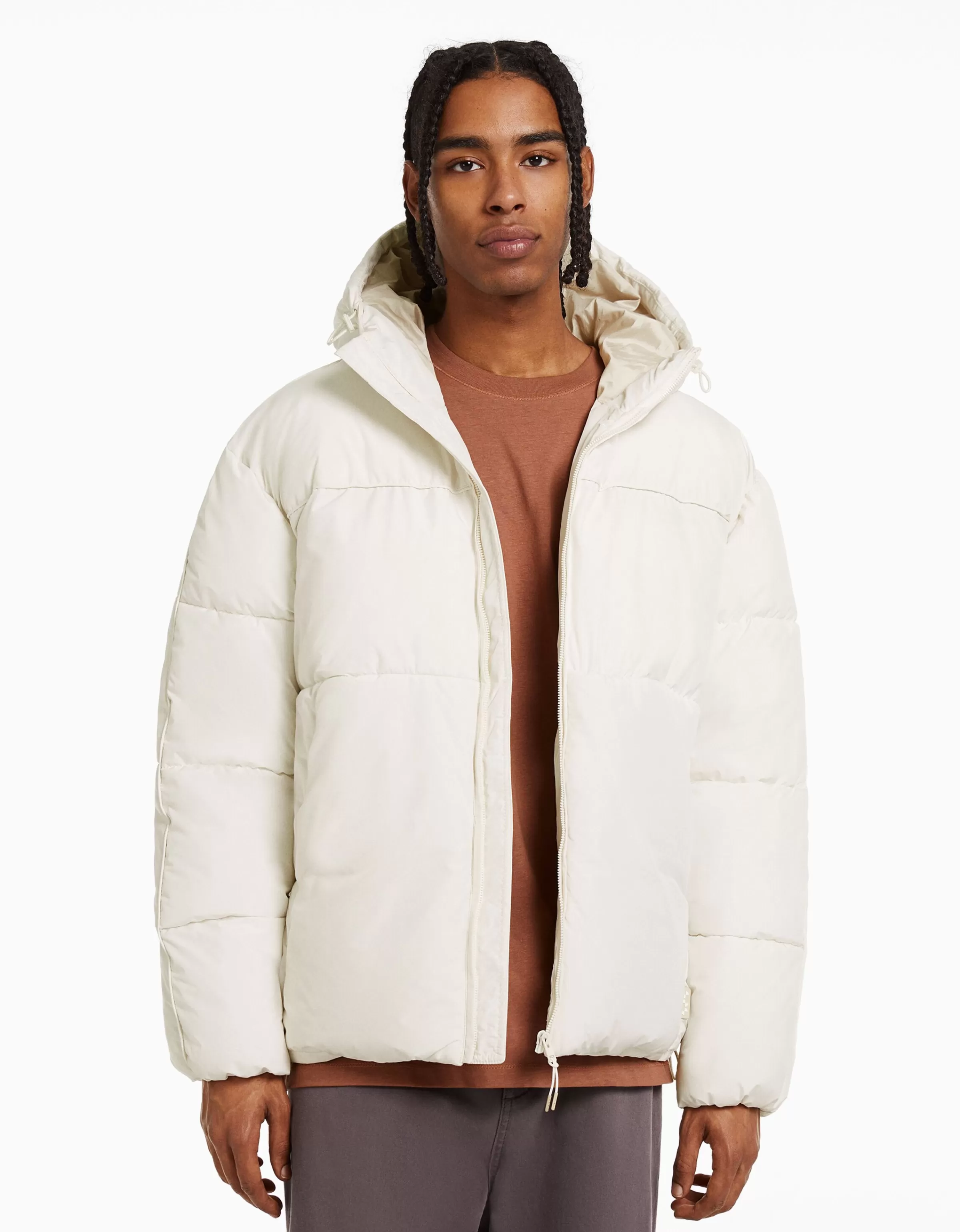 BERSHKA - Giubbotto Piumino con Cappuccio Morbidissimo, Bianco Puro - Ideale per l'Inverno 2024