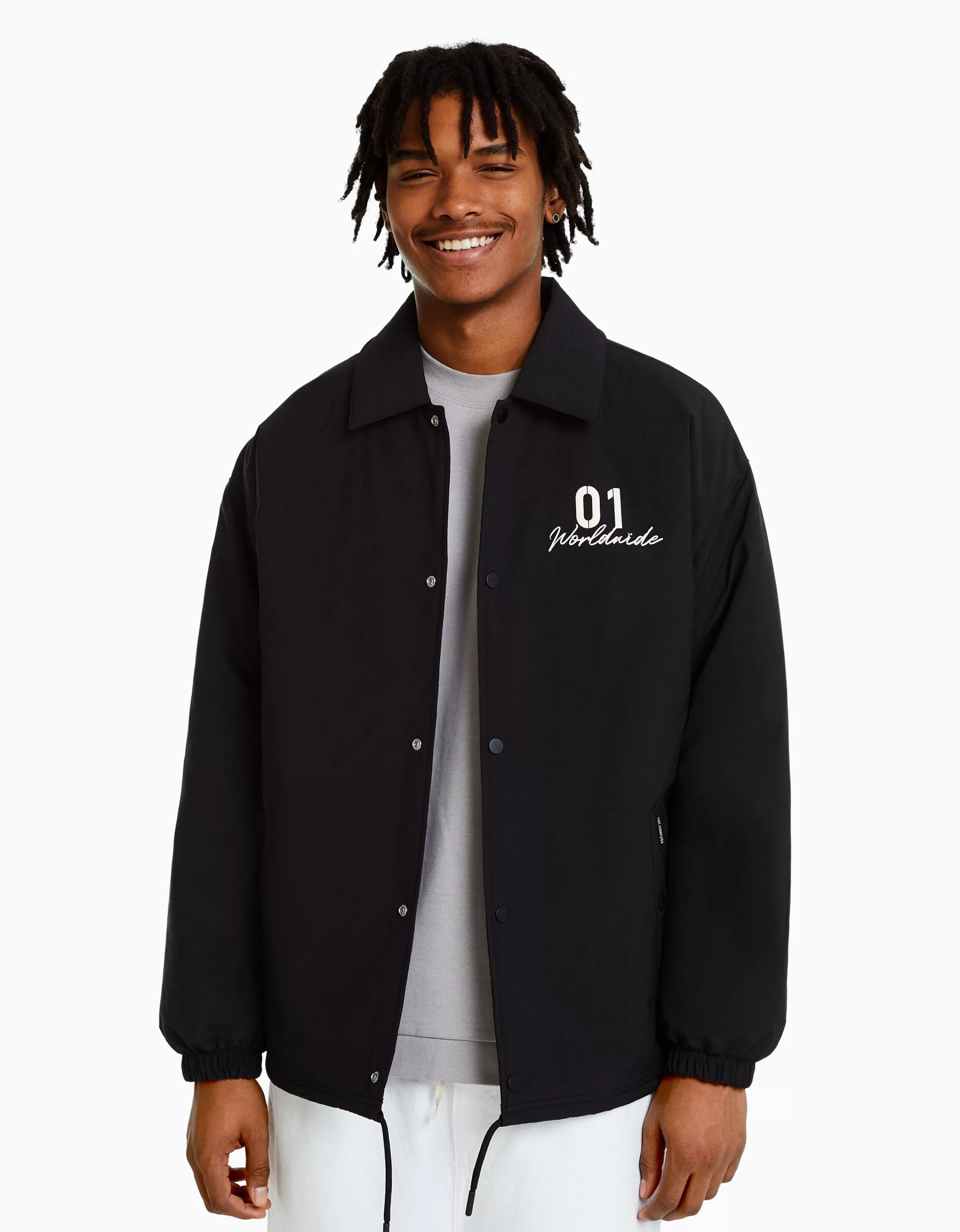 BERSHKA | Giacca Urban con Stampa Grafica sul Retro - Nero Assoluto per Stile Impertinente