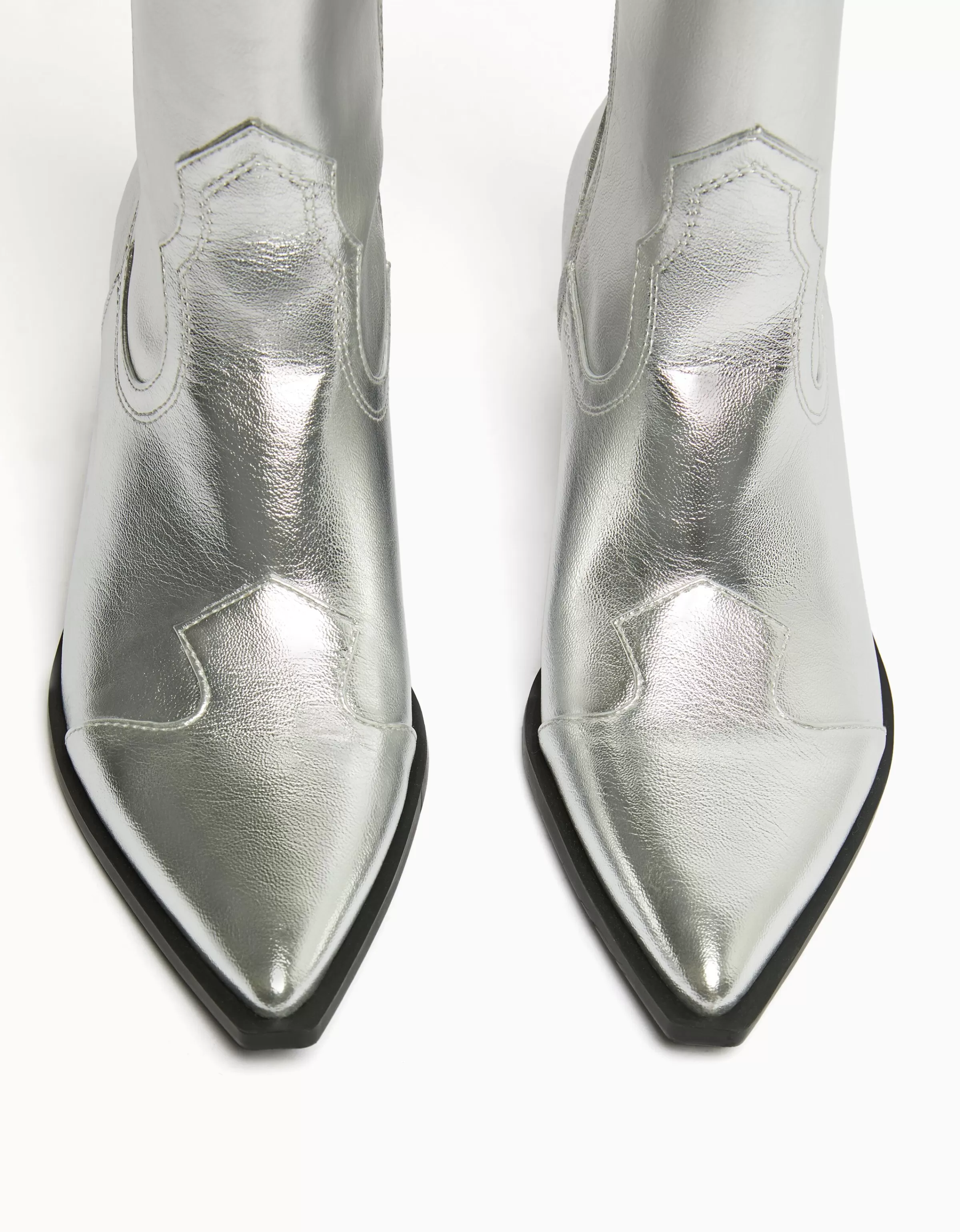 Stivaletti Western BERSHKA con Tacco Metallizzato - Stile Bold in Tonalità Argento