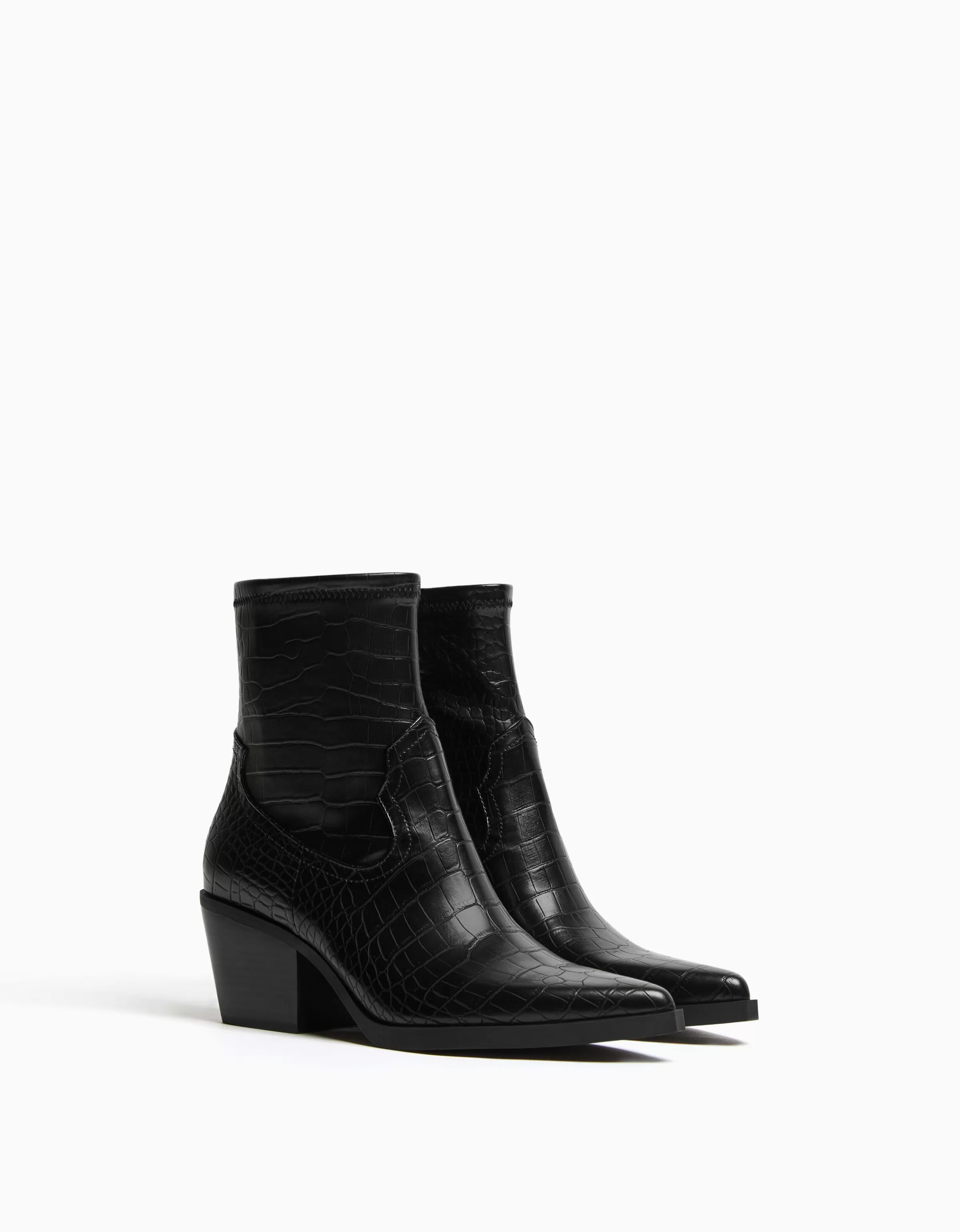 BERSHKA Stivaletti Western con Stampa Animali in Nero - Design Urban per Look Audaci