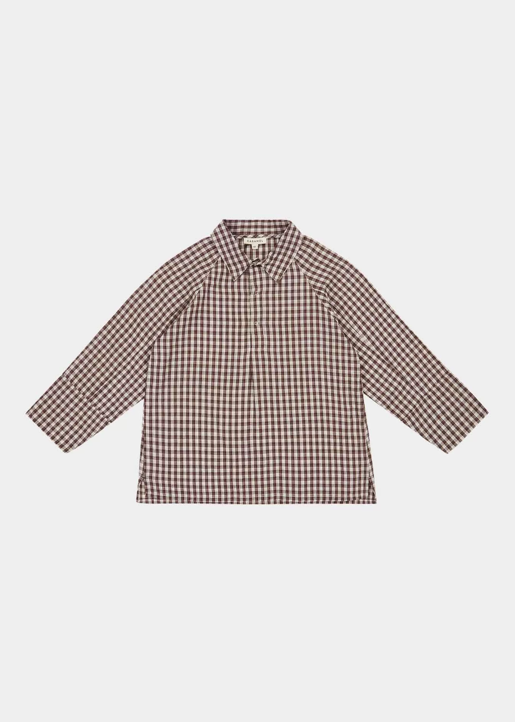 Maglieria Elegante di CARAMEL - Camicia Stile Unico con Fantasia Quadri Cioccolato e Dettagli Radice