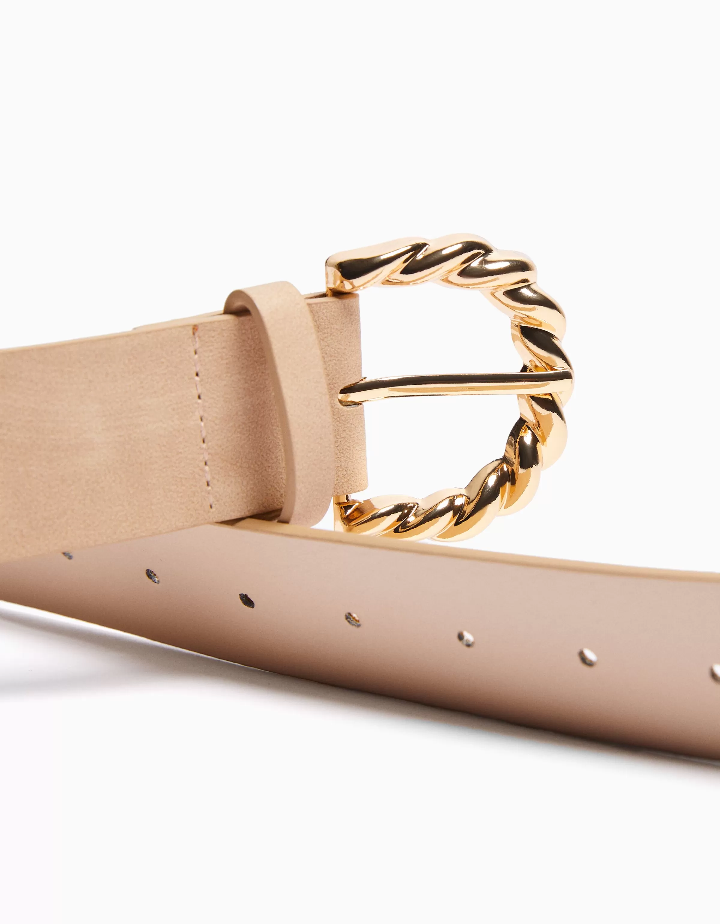 BERSHKA - Cintura in Pelle con Fibbia Elegante Stilizzata Colore Cammello