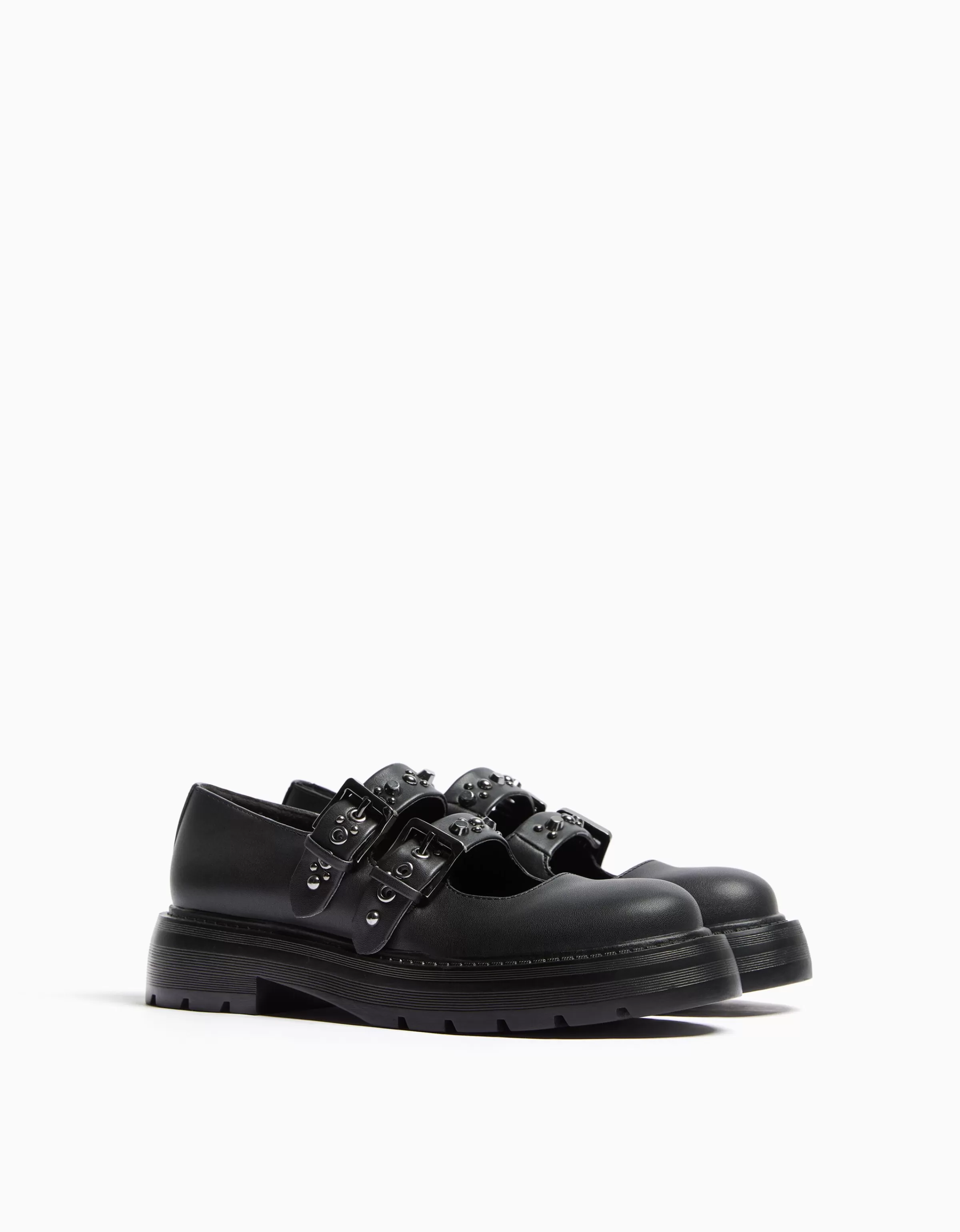 BERSHKA | Mary Jane in stile retrò con cinturino - Scarpe basse total black da donna, nuova collezione disponibile ora