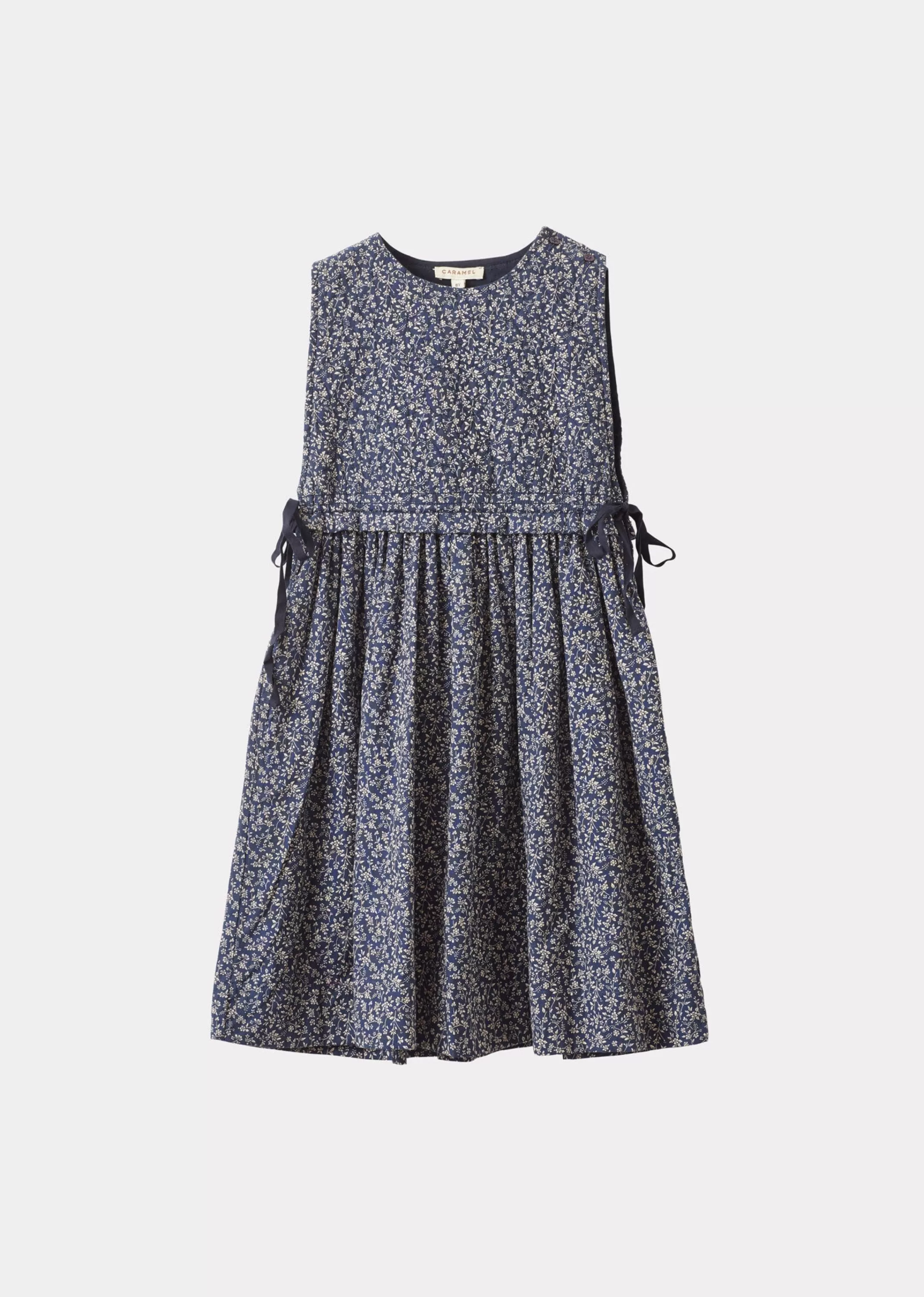 Abito Primavera Estate per Ragazze CARAMEL - Blu Marino con Stampa Fiori Delicati, Design Confortevole per Occasioni Speciali