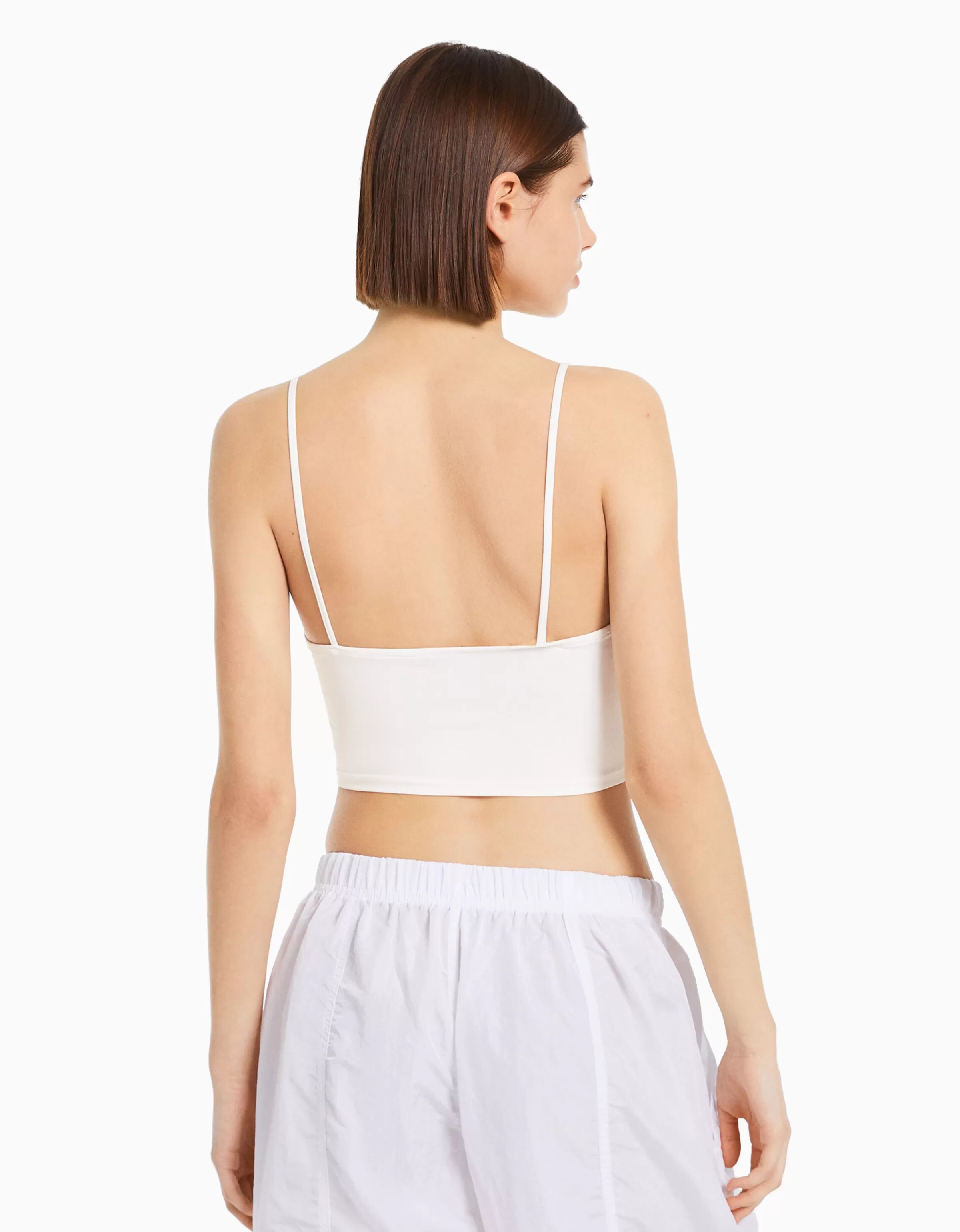 BERSHKA Top e corsetti in stile crop con spalline sottili - Bianco perfetto per look casual chic