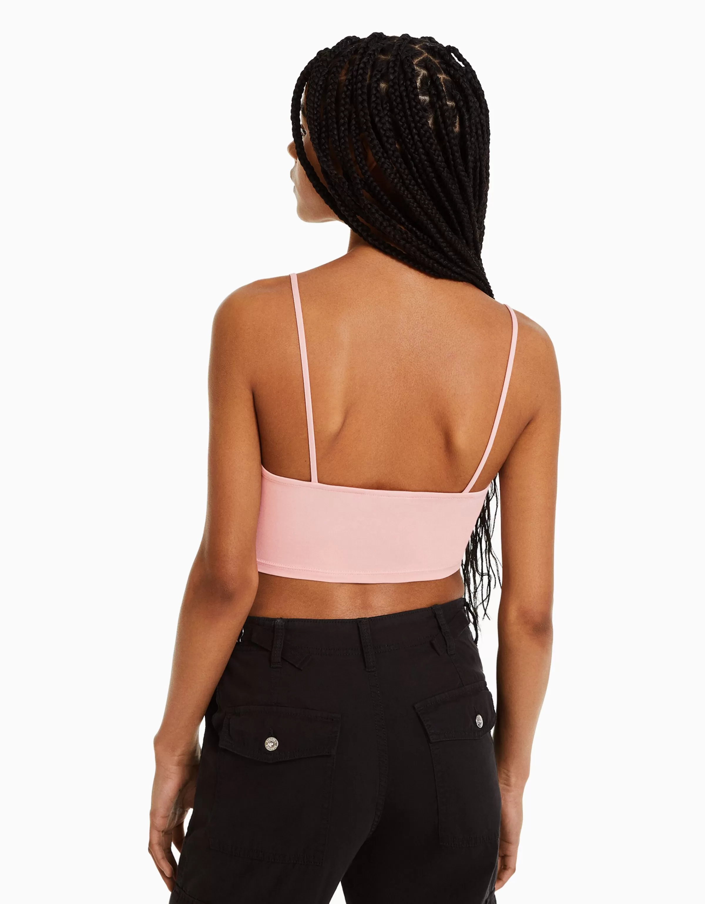 Crop Top Elegante con Spalline Sottili - Bianco Puro per un Look Fresco e Giovane, Stile Corsetto Bershka