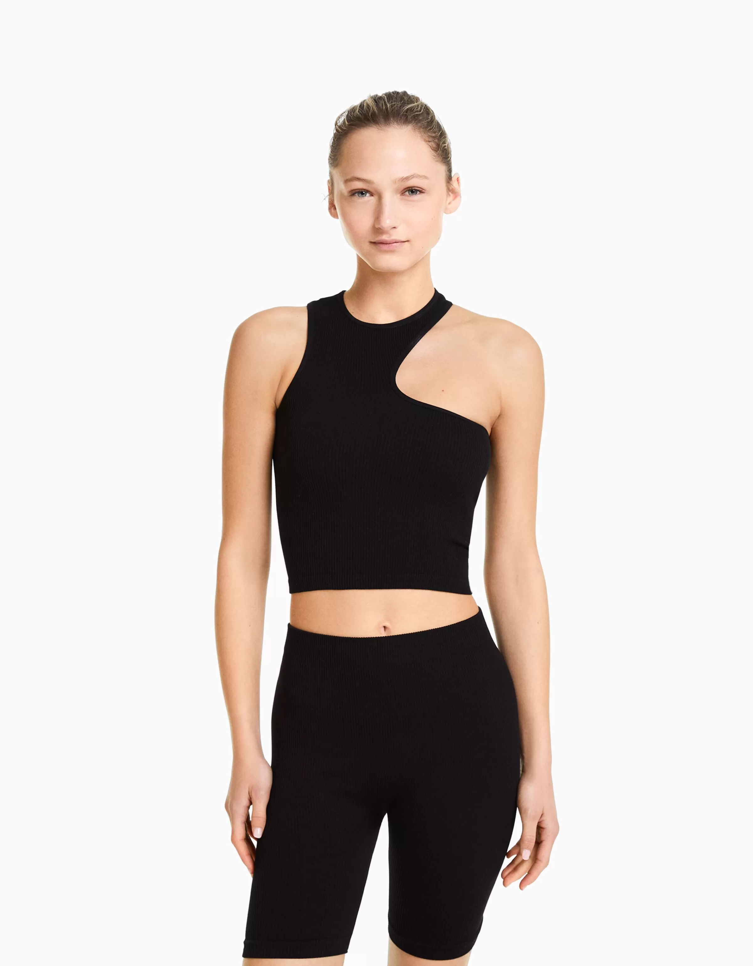Pantaloni Sportivi Senza Cuciture Nero con Dettaglio a Coste - Bershka