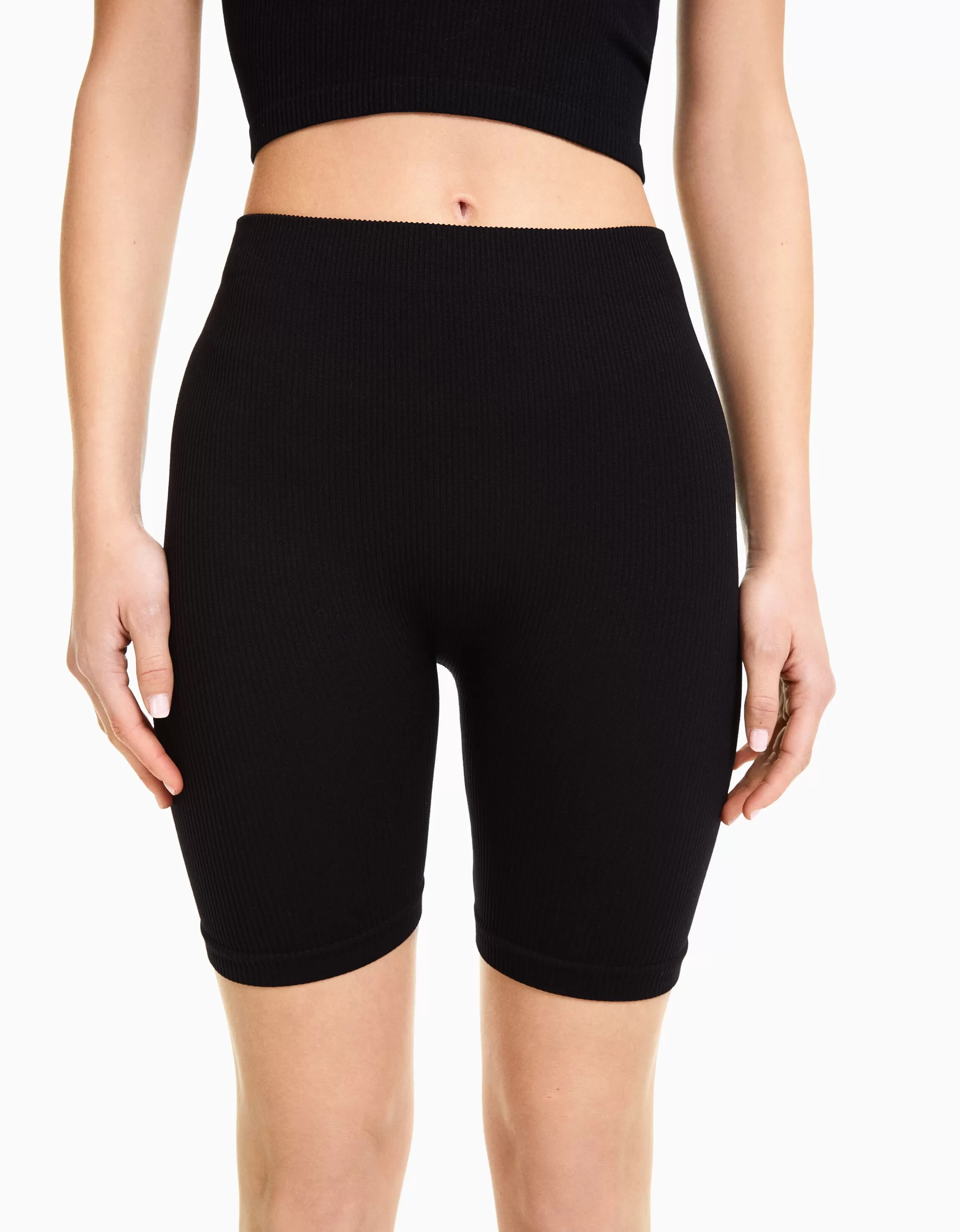 Pantaloni Sportivi Senza Cuciture Nero con Dettaglio a Coste - Bershka