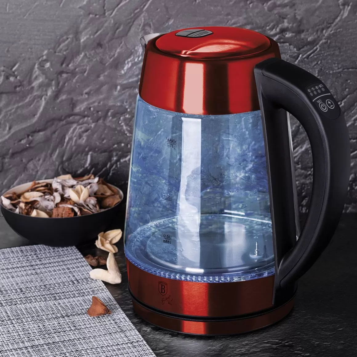 Bollitore Elettrico Berlinger Haus Borgogna - Design Intelligente con Controllo Temperatura Personalizzabile, Capacità 1,7 Litri per Infusi Perfetti