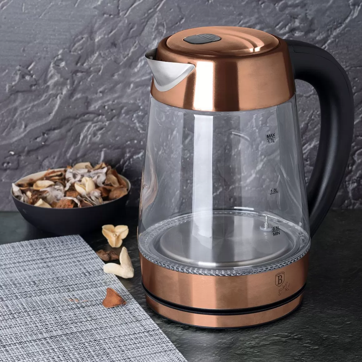 BERLINGER HAUS Bollitore Elettrico con Termostato Regolabile, Design Oro Rosa Elegante - Capacità 1,7 Litri per Infusi Perfetti
