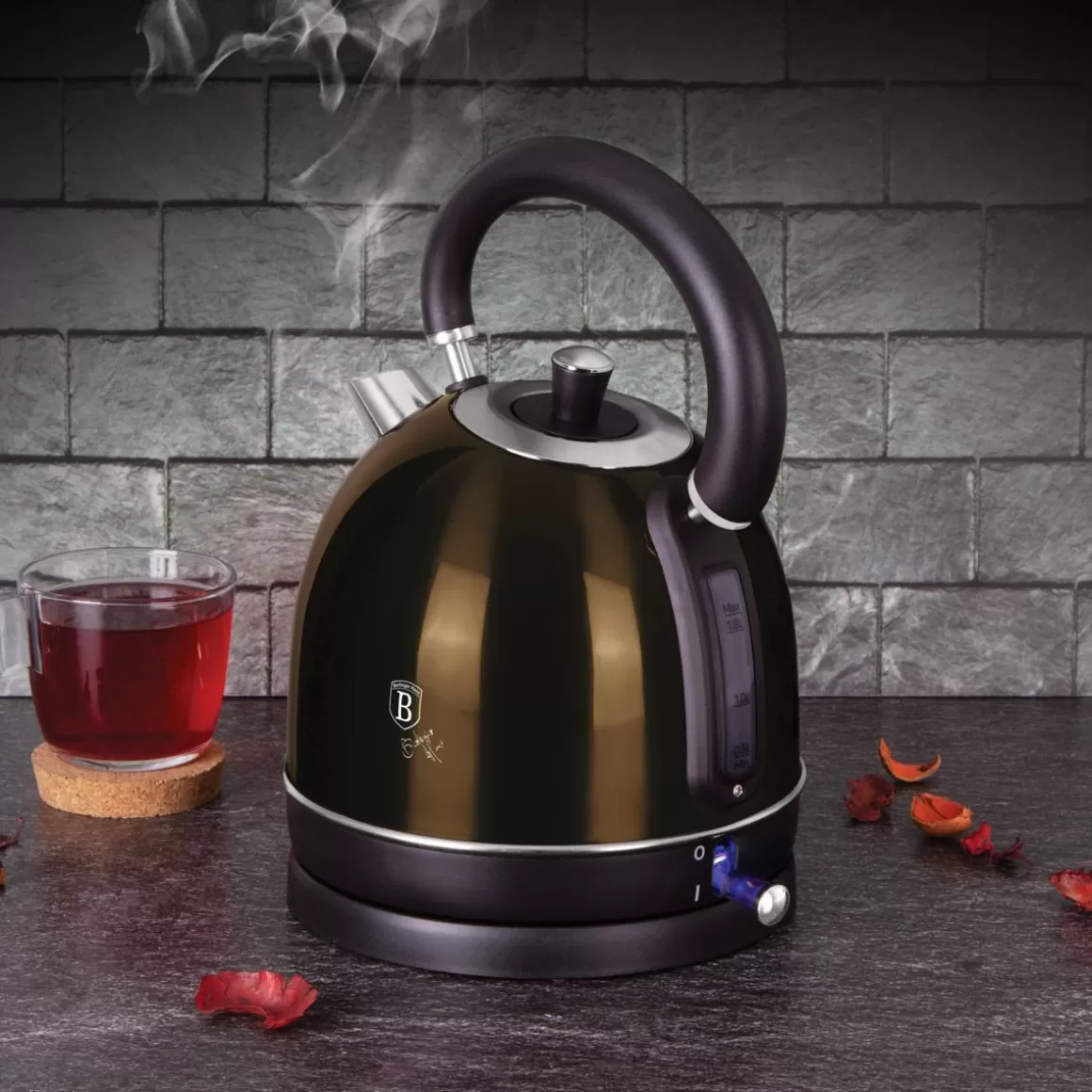 BERLINGER HAUS Bollitore Elettrico Elegante Nero Lucido, Design Moderno con Capacità 1,8L - Modello Bh/9337 per Rapida Ebollizione