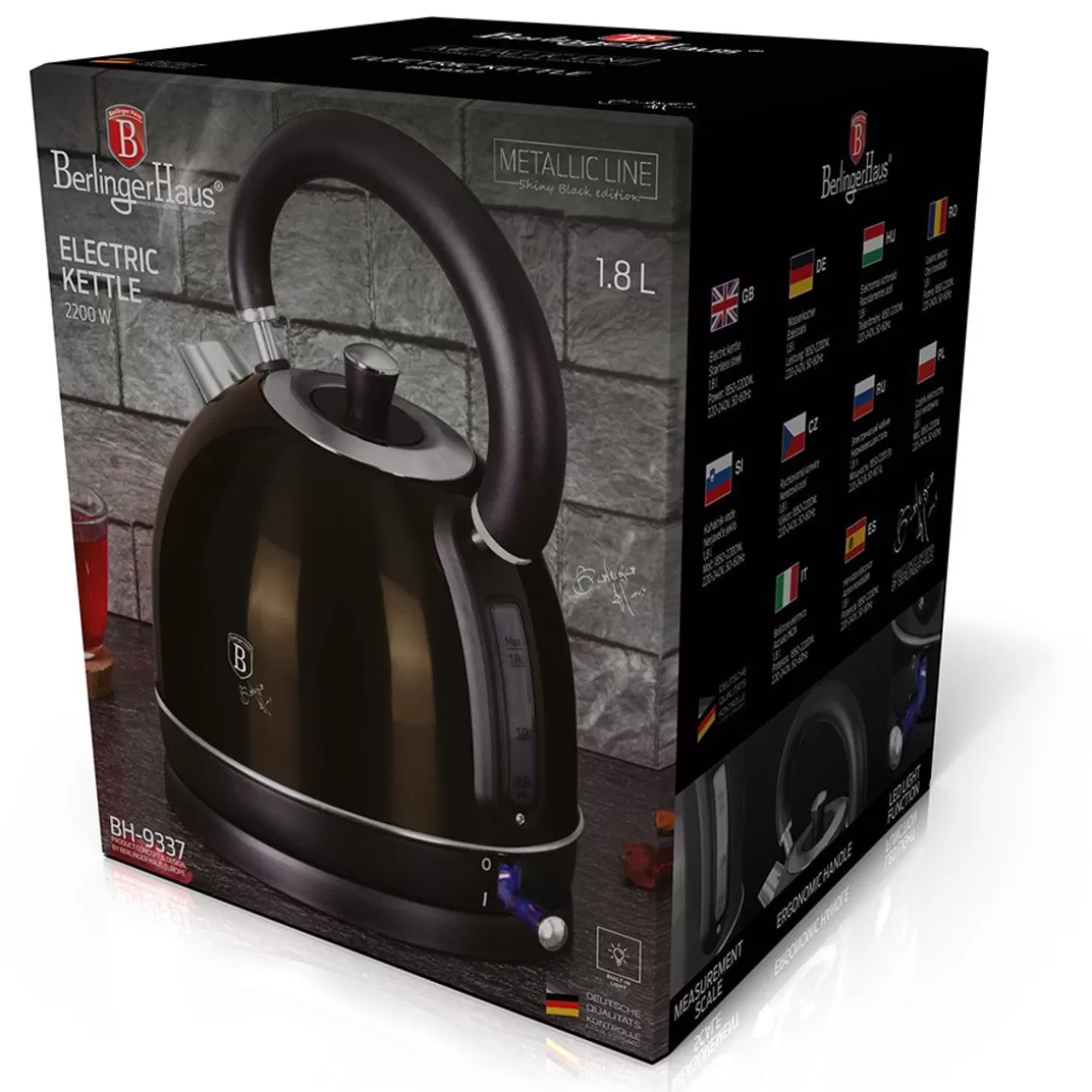 BERLINGER HAUS Bollitore Elettrico Elegante Nero Lucido, Design Moderno con Capacità 1,8L - Modello Bh/9337 per Rapida Ebollizione