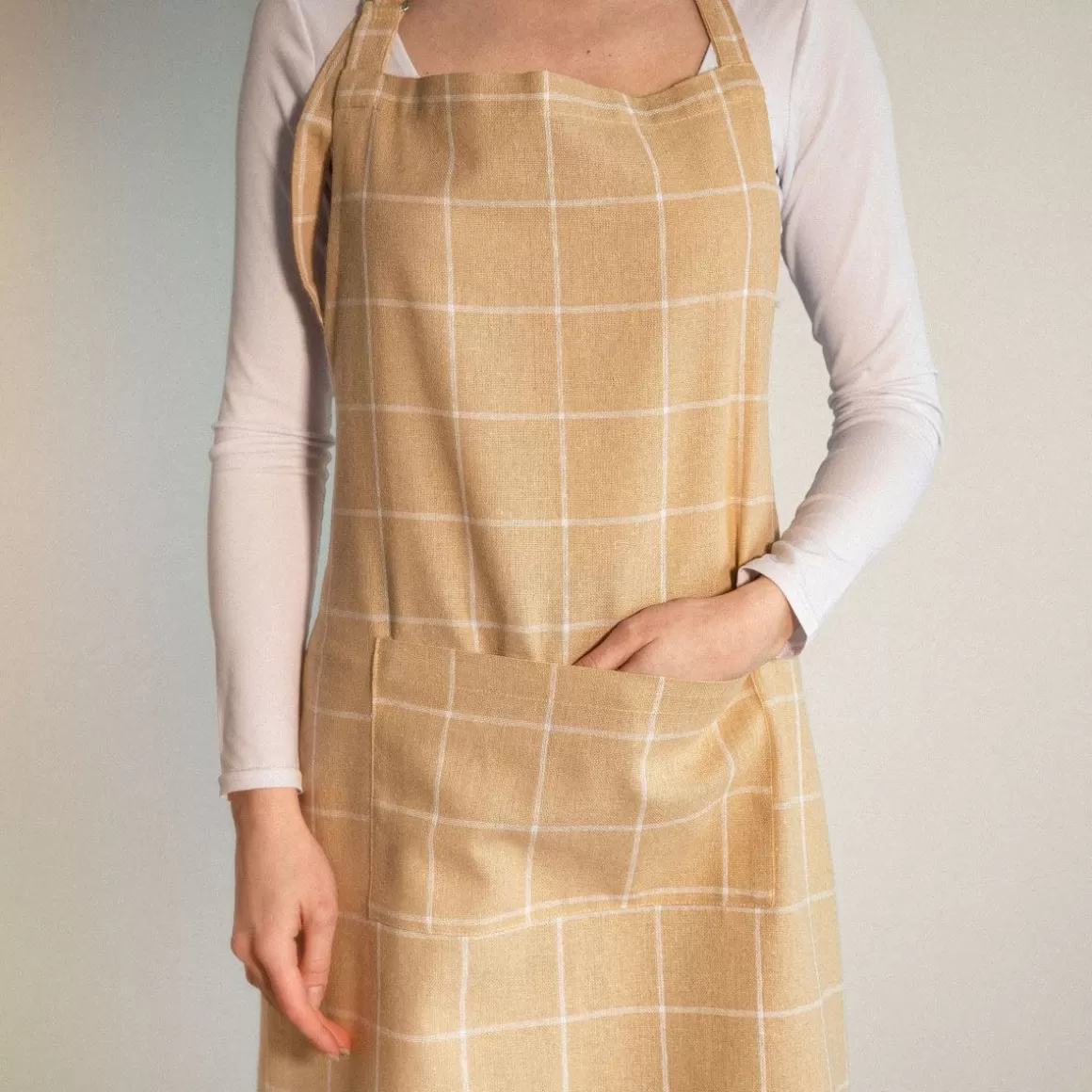 HOMLA Grembiule da Cucina Morgan in Beige con Disegno Quadrettato 60x80 cm