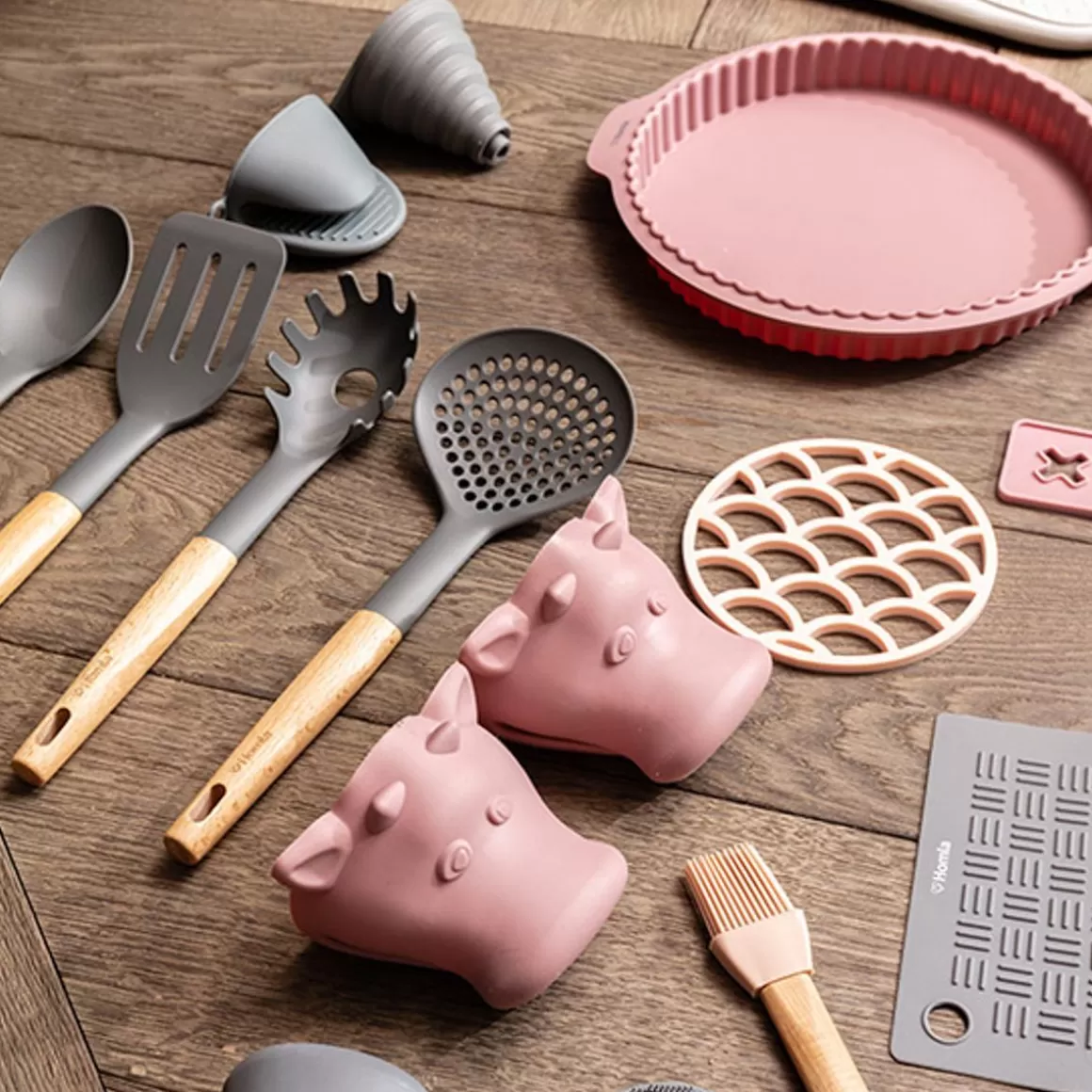 HOMLA Stampo per Crostate in Silicione Rosa - Teglia da Forno 31 cm Antiaderente