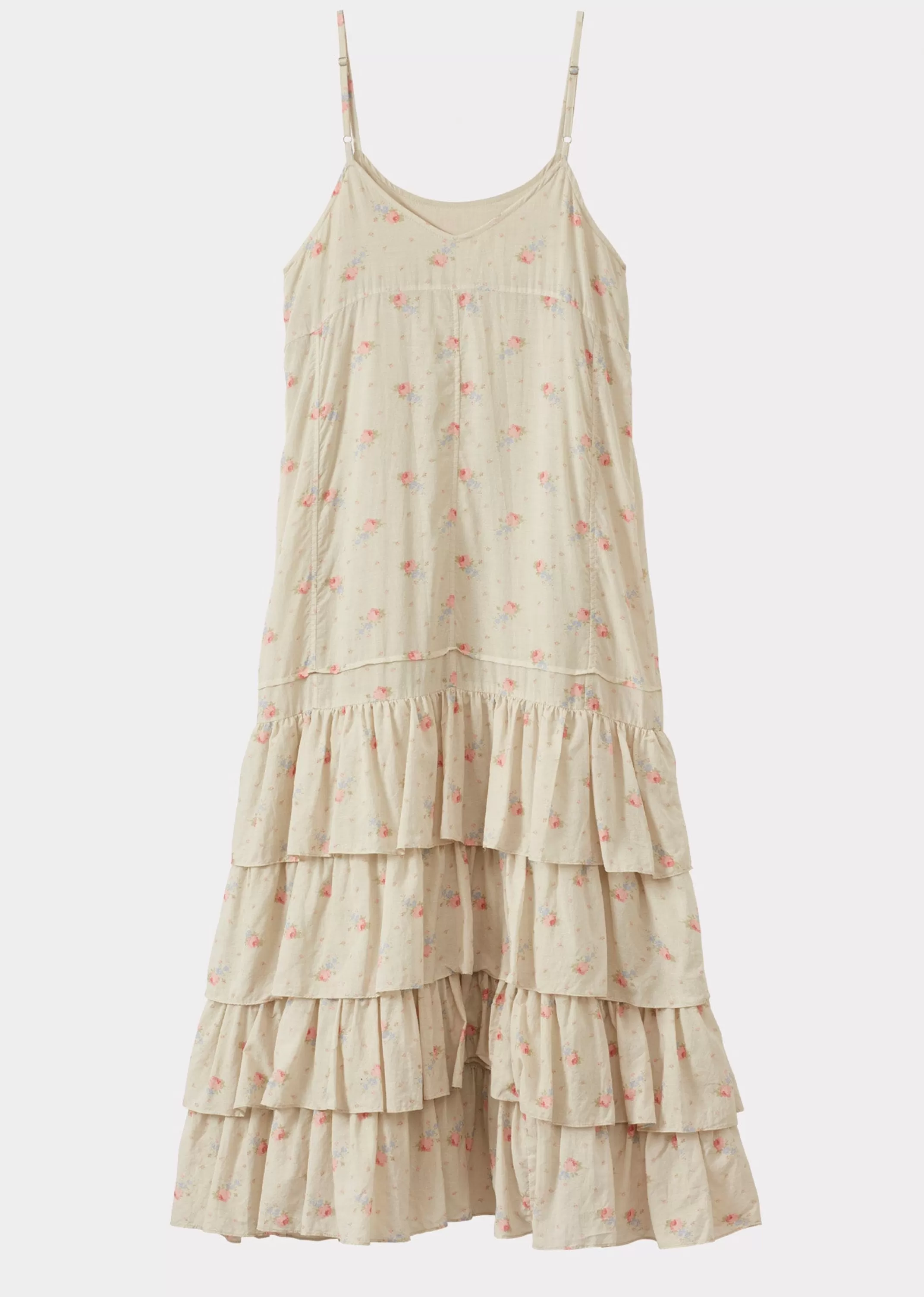 Abito donna CARAMEL con volant e stampa bouquet di rose - Sottoveste elegante per ogni occasione
