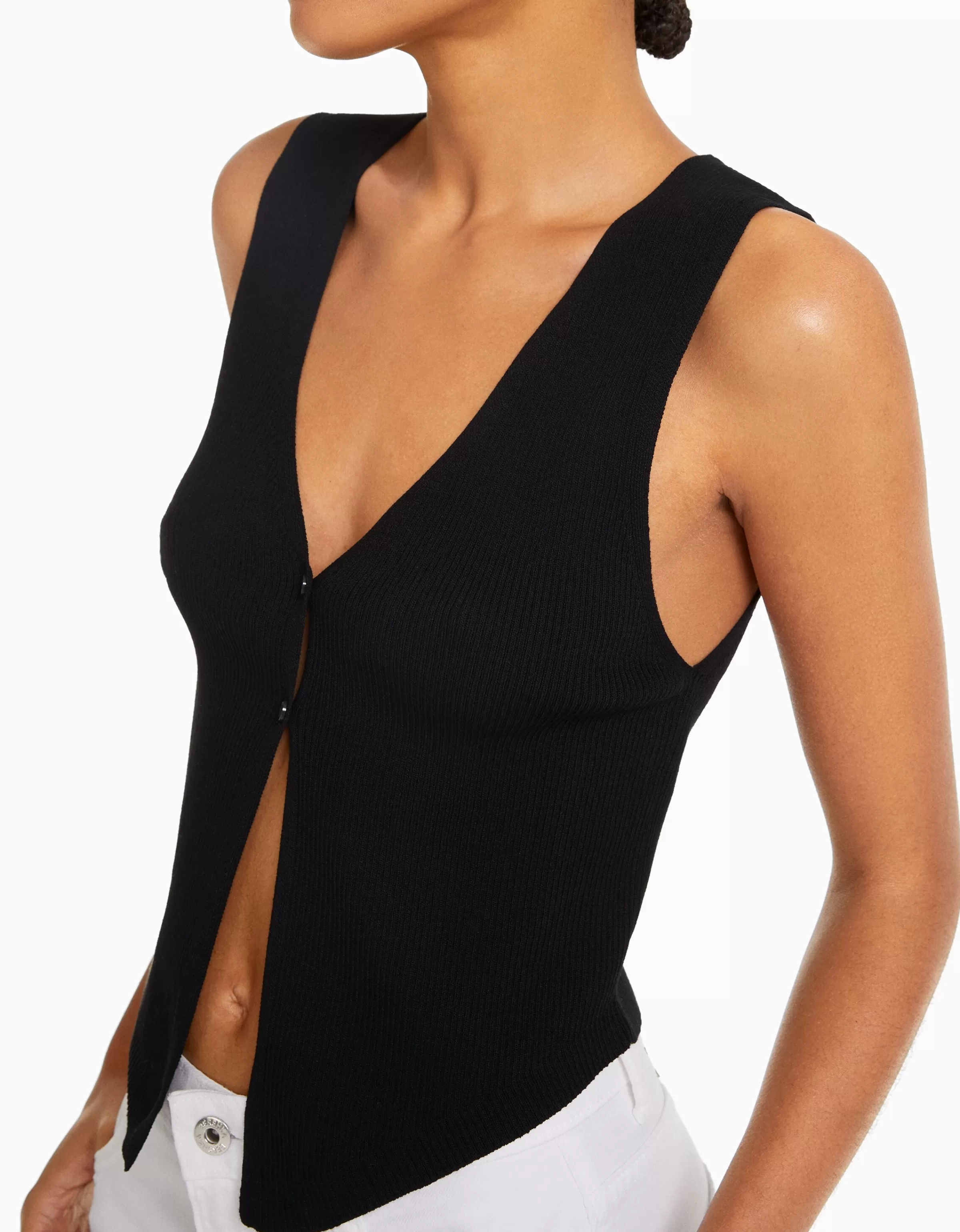 BERSHKA Abbigliamento - Gilet in Maglia con Chiusura a Bottoni, Nero

(：：1. 2. 3. 4./ 5.SEO）