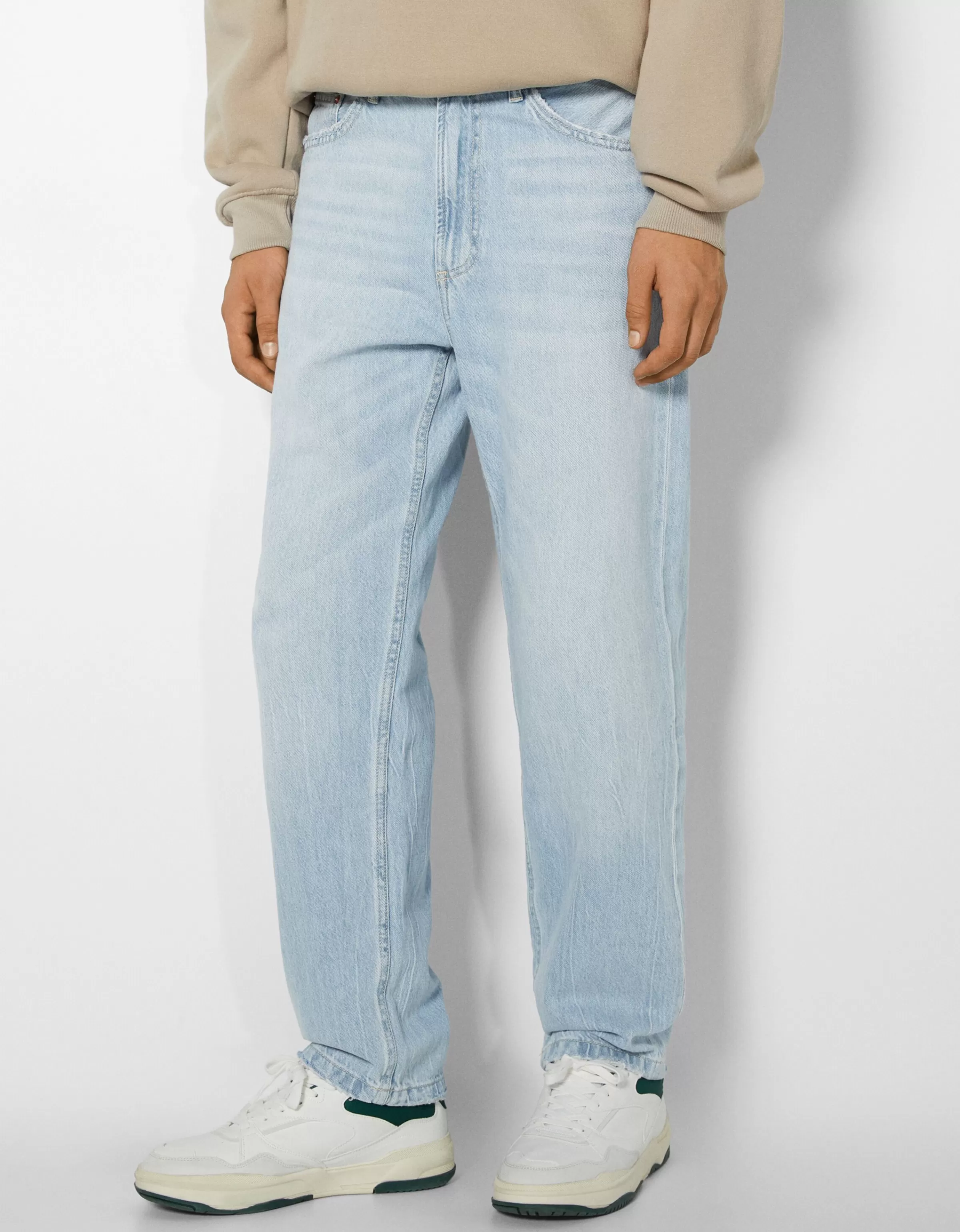 BERSHKA - Pantaloni Vintage Anni '90 a Gamba Larga in Denim Blu Chiaro