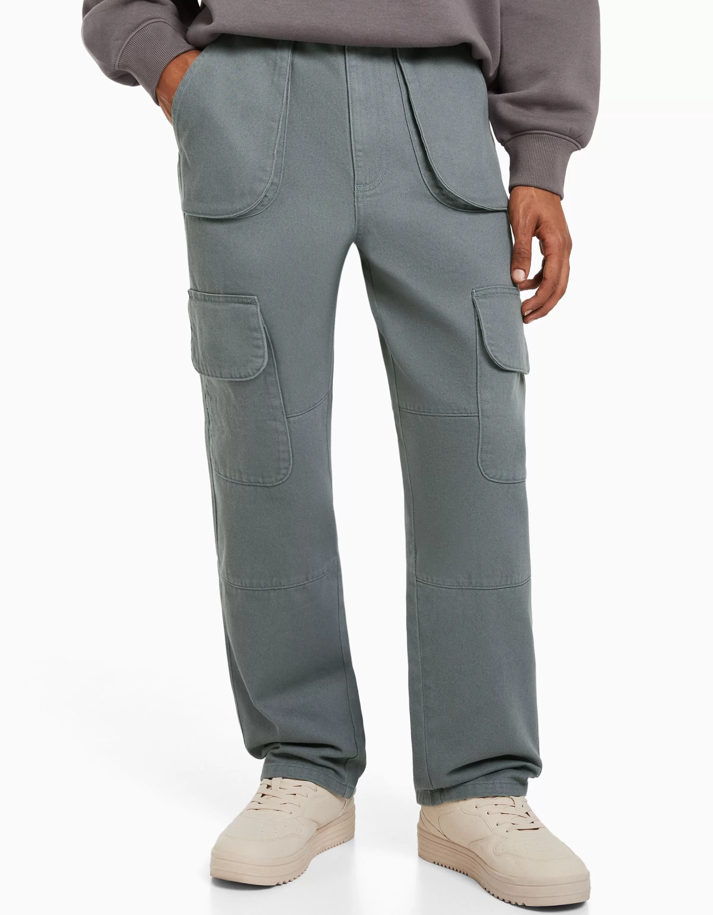 BERSHKA Jeans Cargo Uomo/Donna con Multiple Tasche - Blu Denim Stilizzato, Comodo e Funzionale