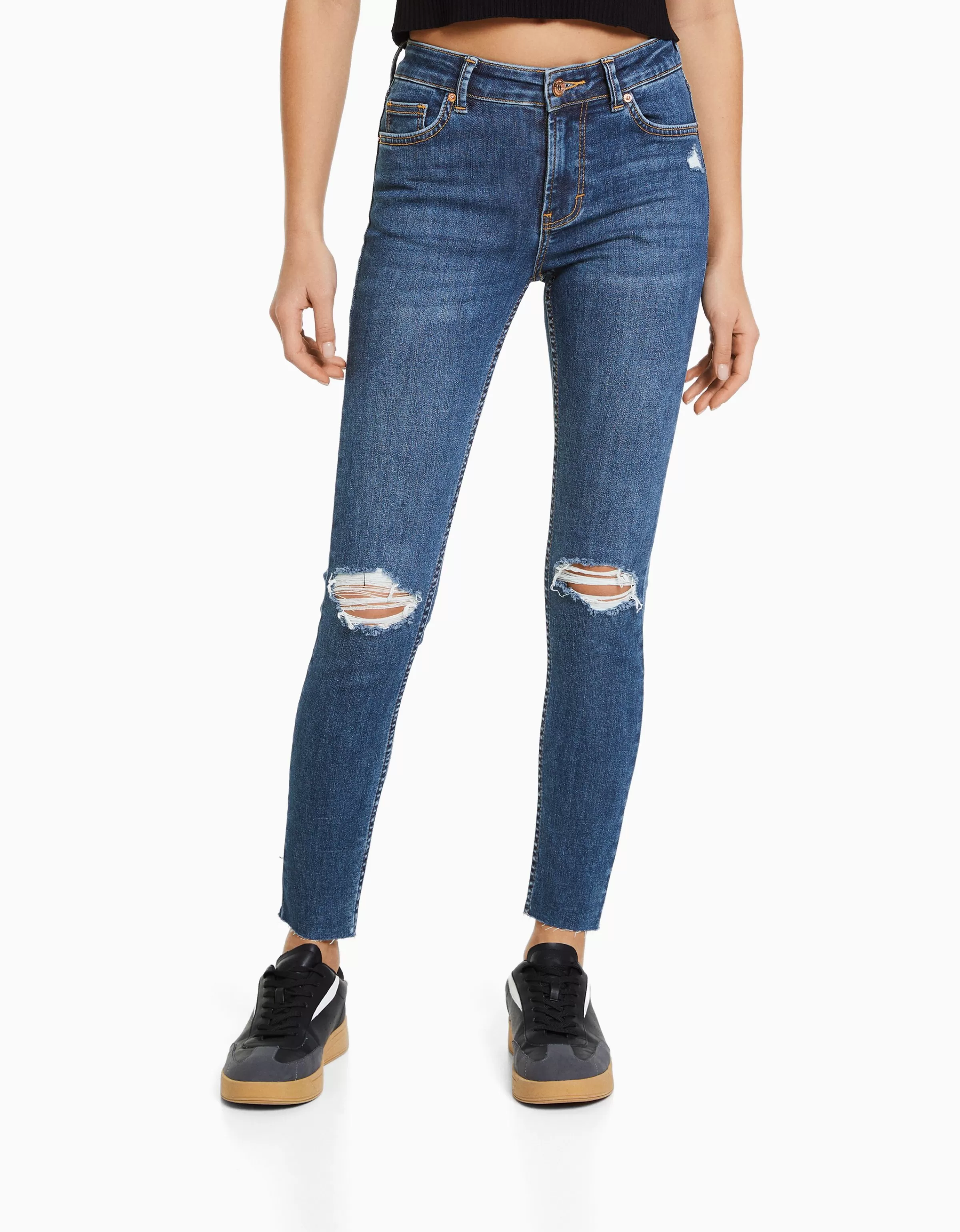BERSHKA Denim Skinny Vita Bassa Blu Vintage - Stile Autentico