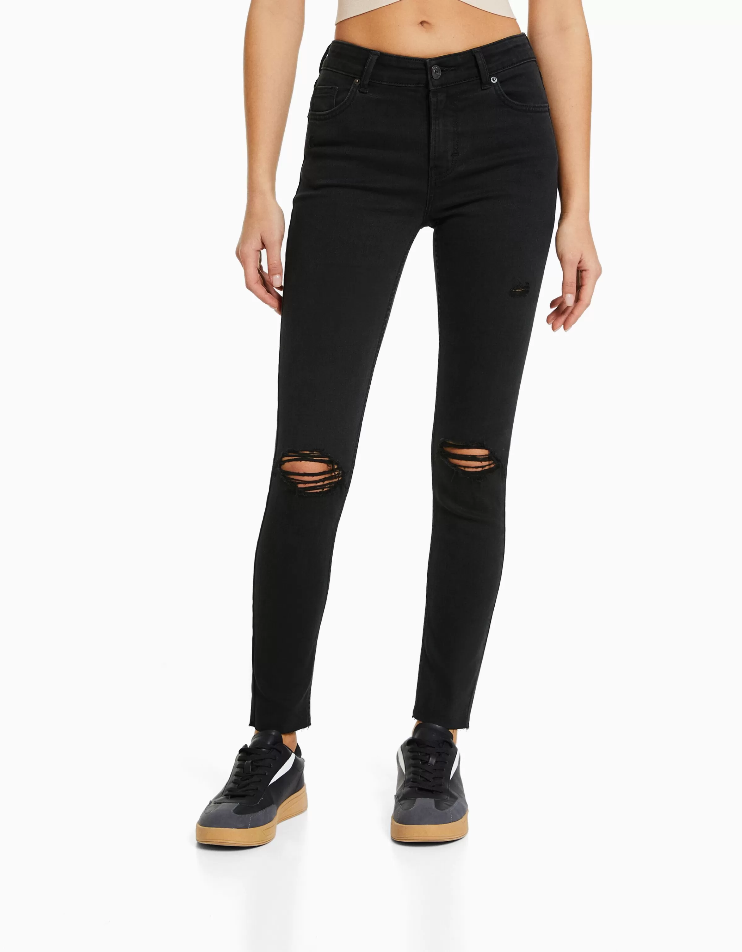BERSHKA Denim Vita Bassa Slim Fit Stile Retrò - Blu Classico con Lavaggio Vintage