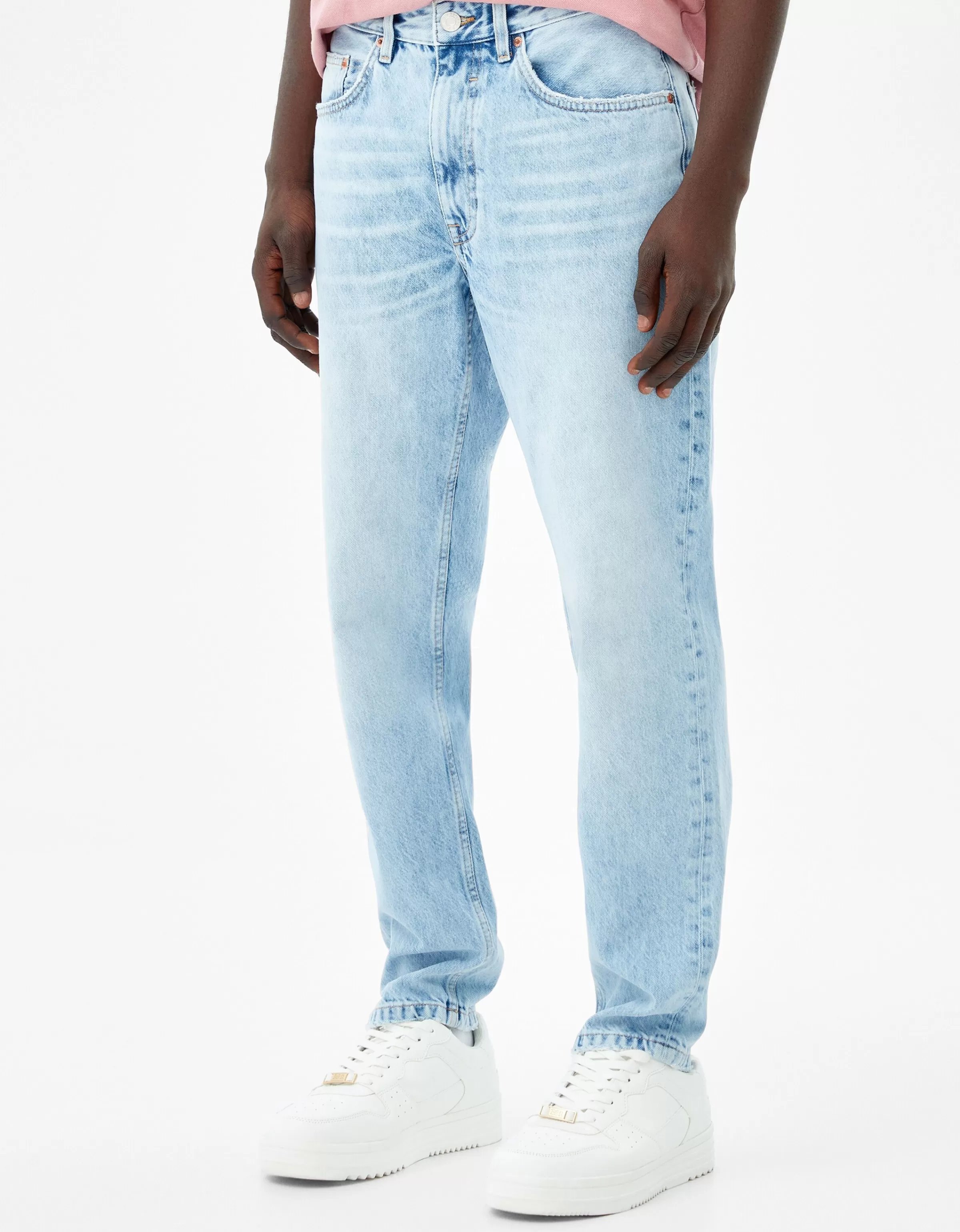 BERSHKA - Jeans Dritti Stile Vintage in Denim Lavaggio Chiaro