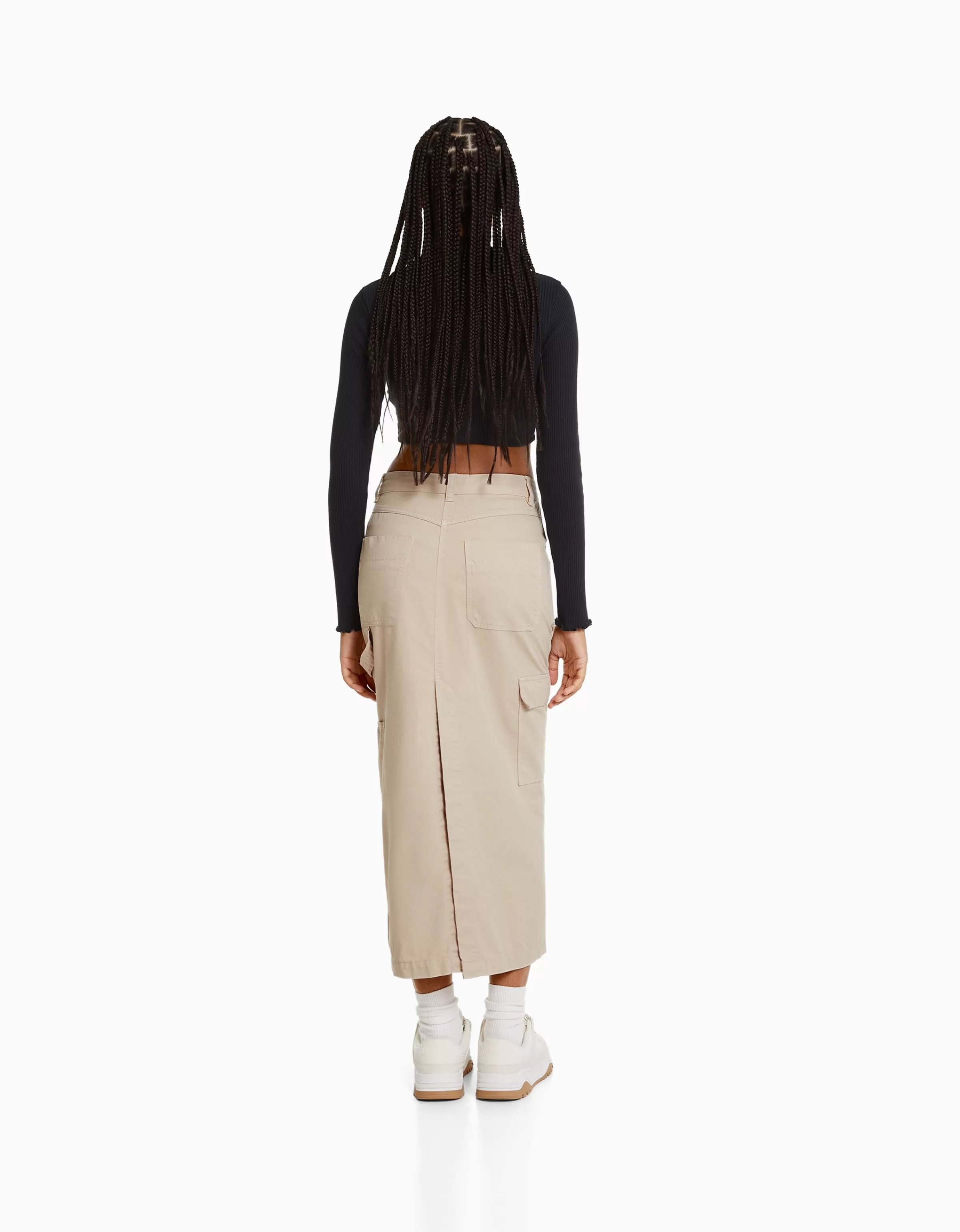 Gonna midi carpenter in cotone sabbia con taschini utilità - Bershka abbigliamento casual chic