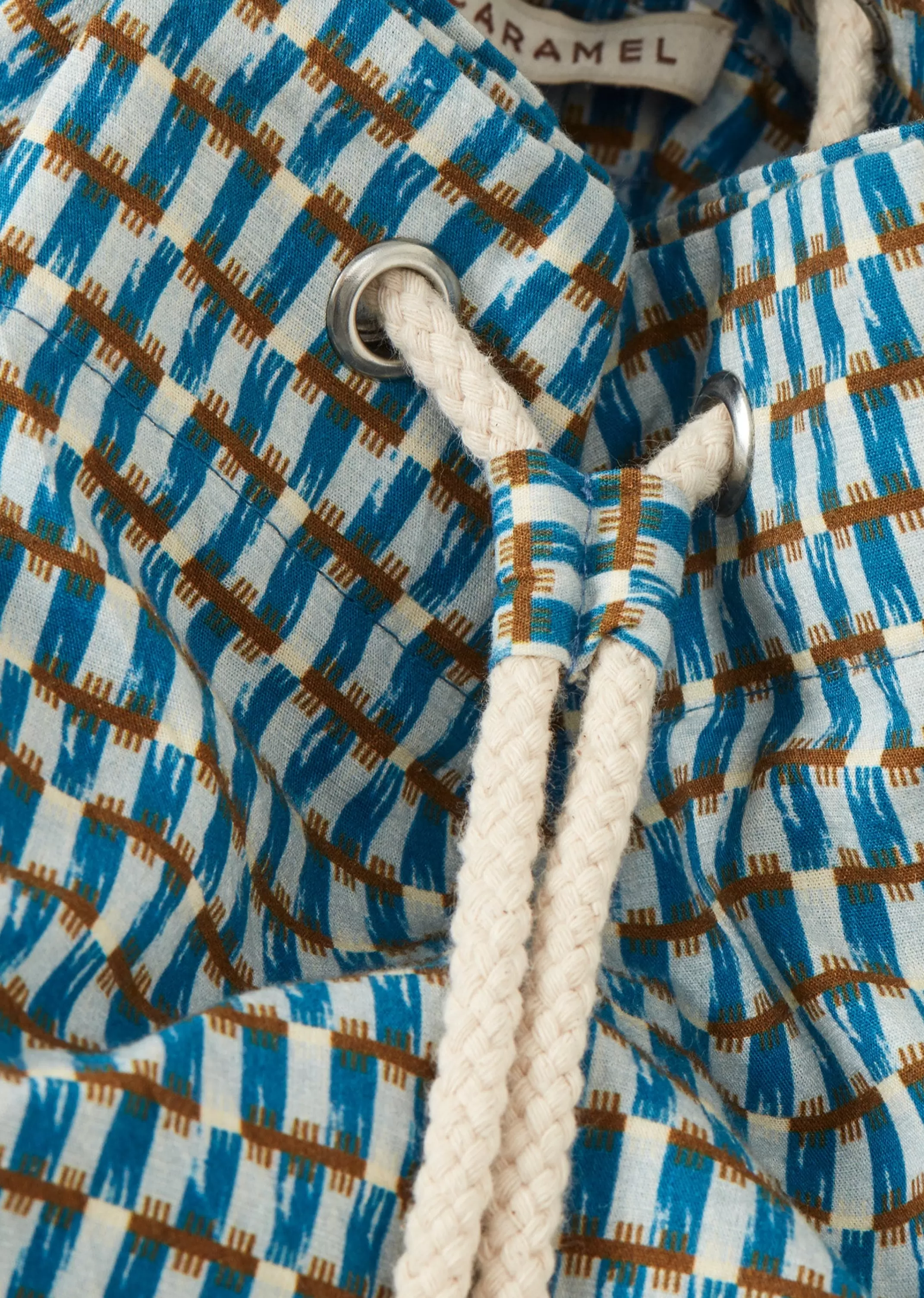 Borsa da Viaggio CARAMEL Kalimeri - Tracolla Praticale in Tela con Stampa Geometrica Azzurra
