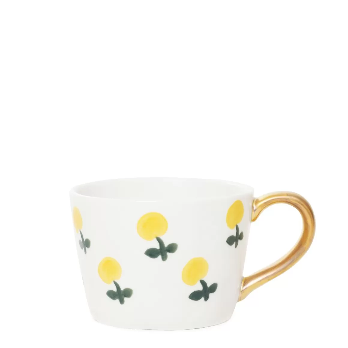Tazza Artigianale HOMLA Frizzy - Decorata a Mano con Motivi di Limoni e Manico Dorato, Capacità 300 ml