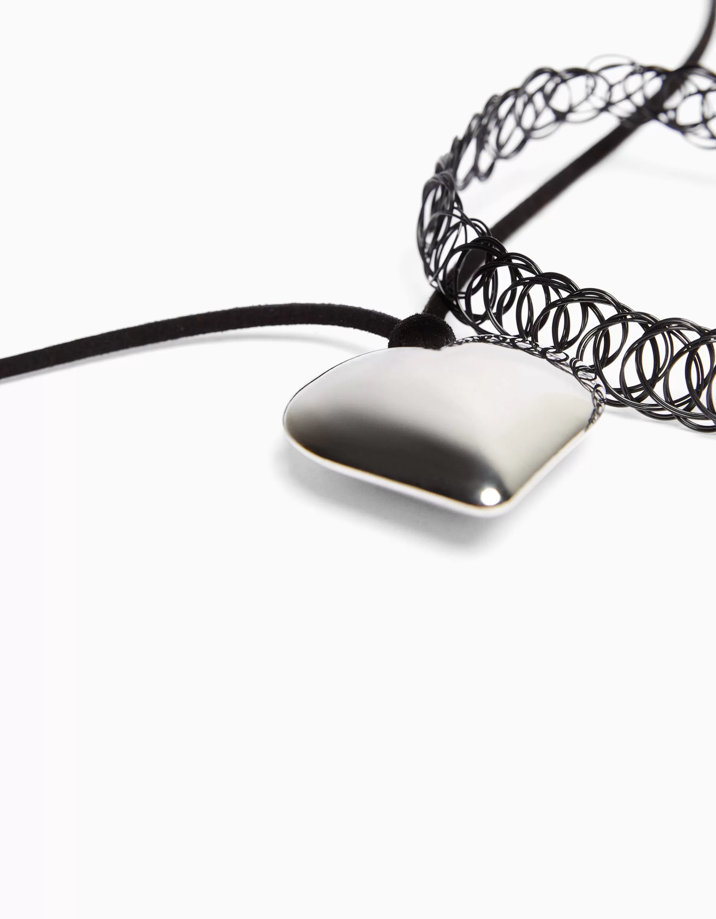 BERSHKA One Love - Coppia collane corte a cuore in argento lucido