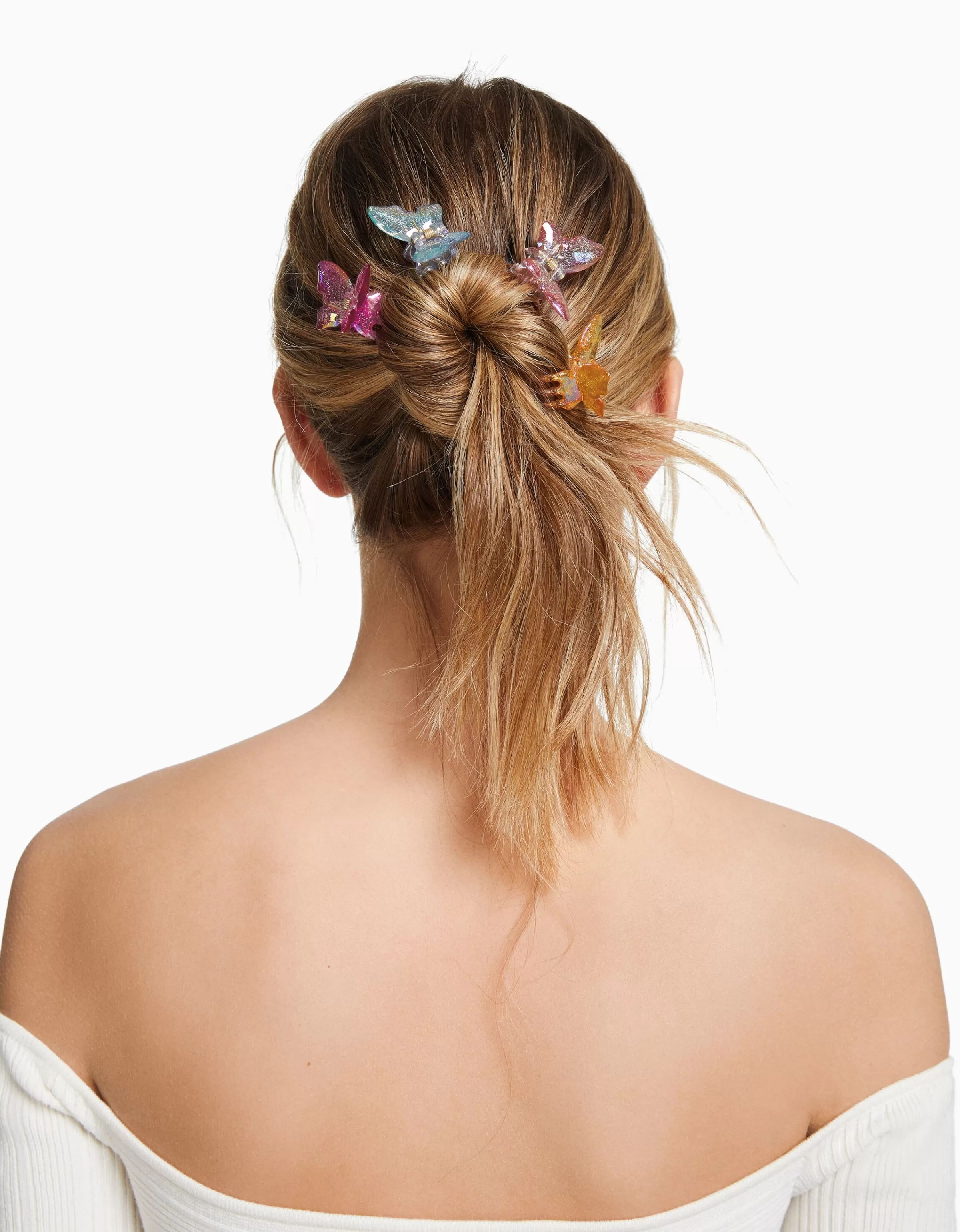 Set di 4 fermagli per capelli a farfalla colorati - Fantasia viola acceso di Bershka