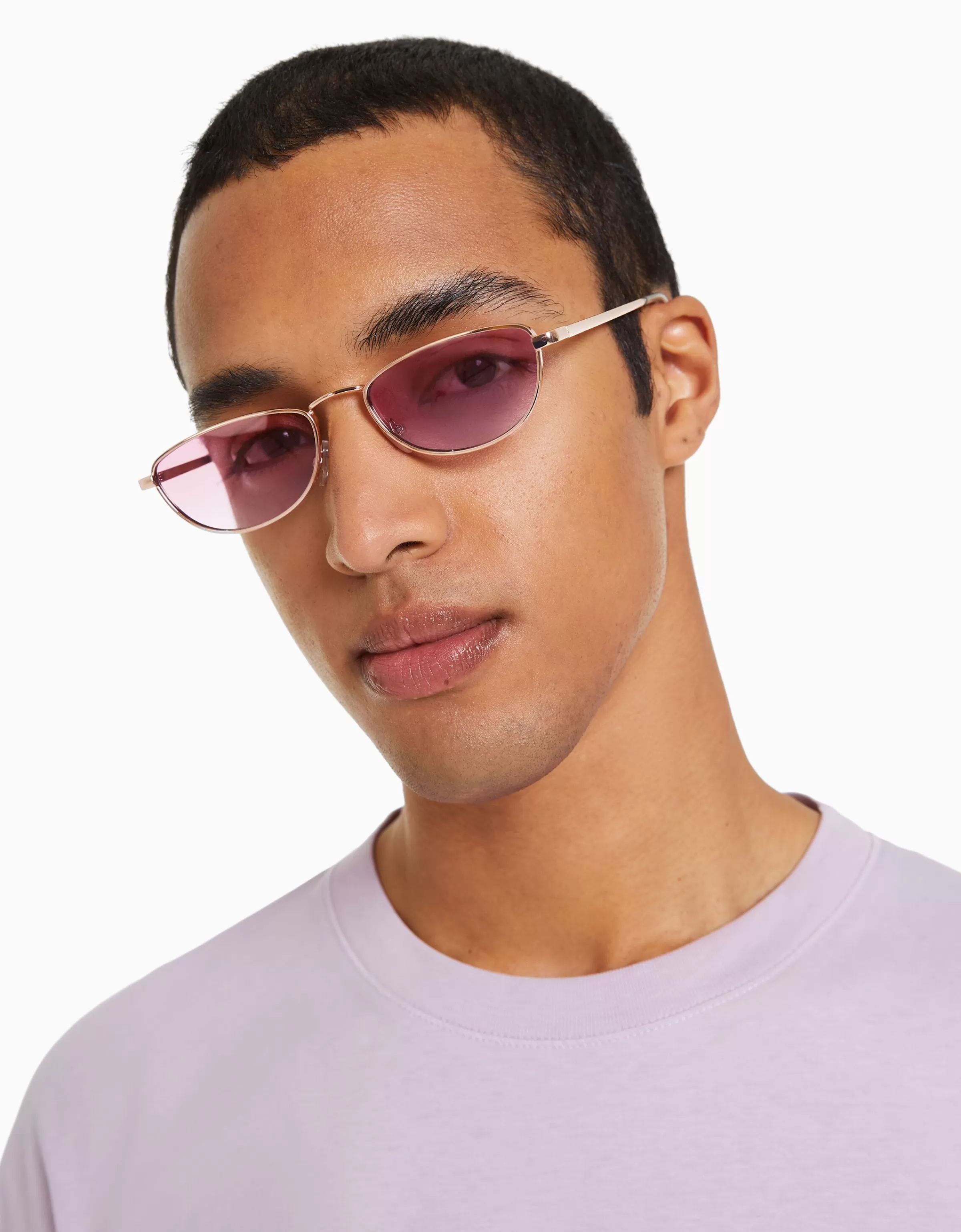 BERSHKA Occhiali Ovali da Sole con Lenti Color Granata