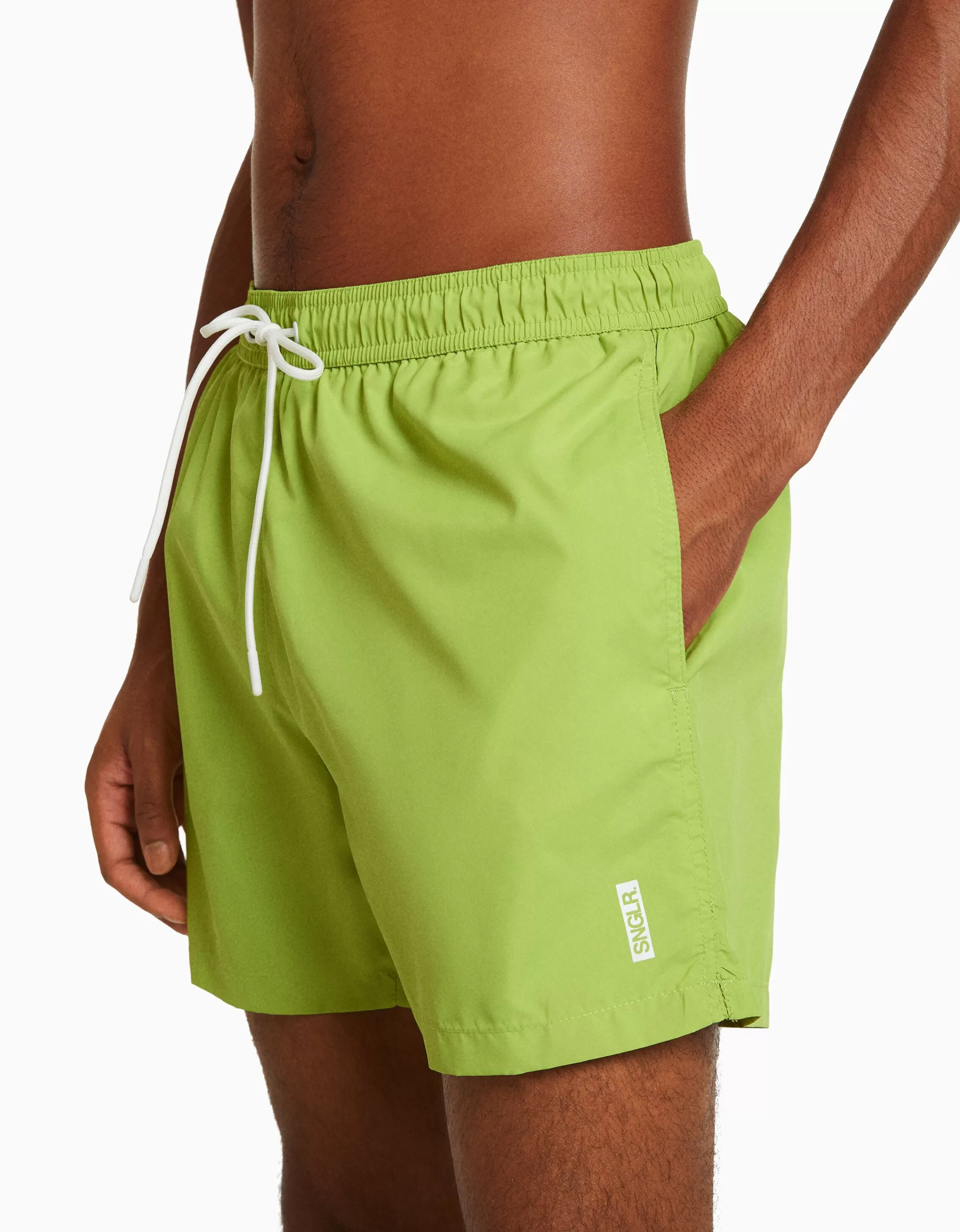 BERSHKA Costume da Bagno Essenziale Donna - Tinta Unita Acquamarina, Modello Minimal Con Fascia Vita Regolabile