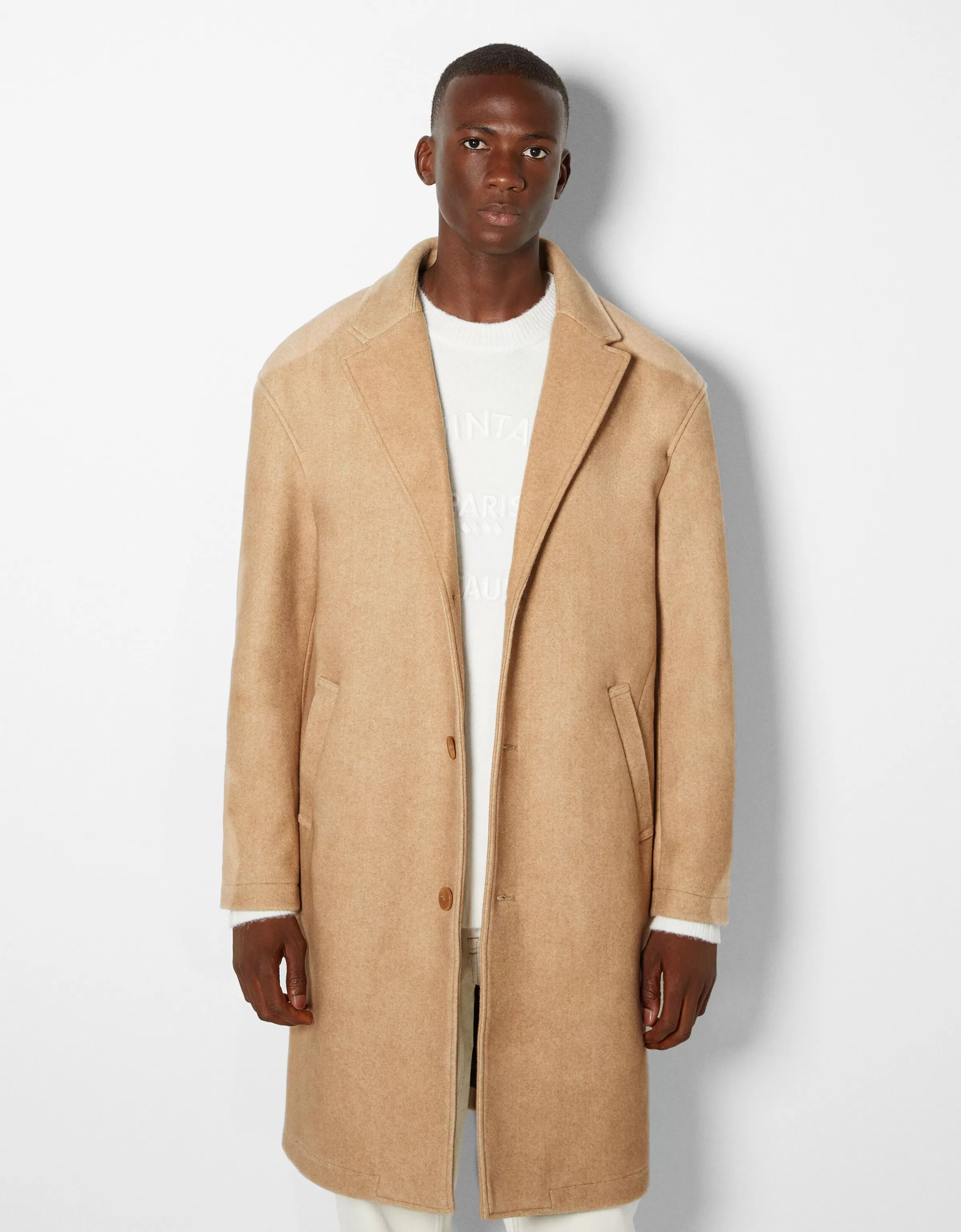 BERSHKA® Giubbotti e Cappotti - Cappotto Confortevole in Tono Cammello, Morbido ed Elegante