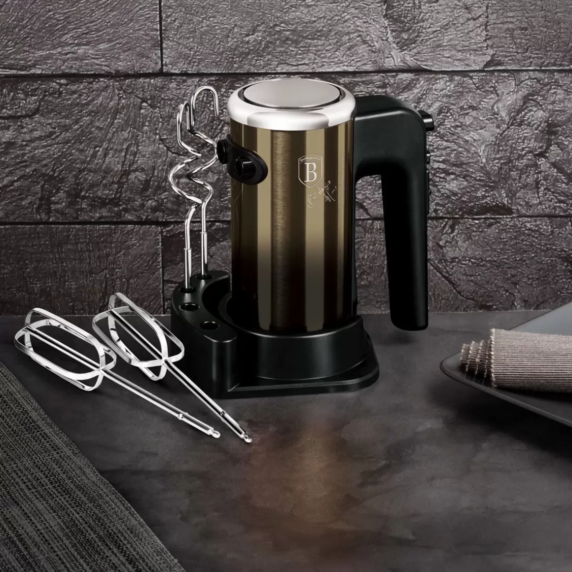 BERLINGER HAUS Frullatore Manuale 300W Nero Metallizzato per Cucina Domestica