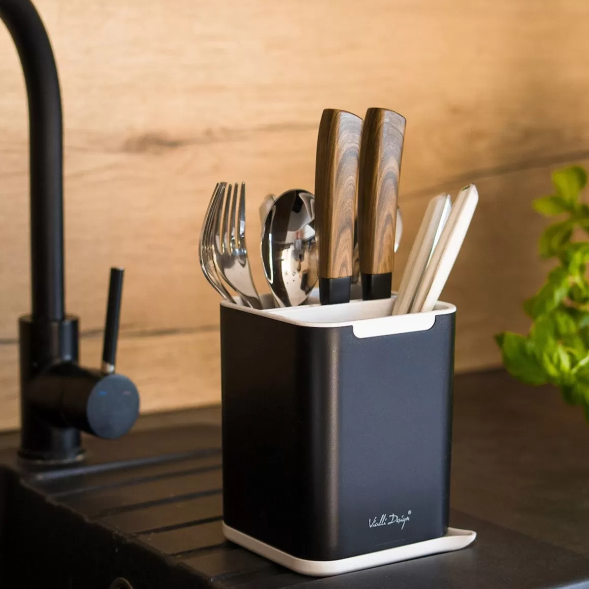 Sgocciolatoio Moderno Livio Duo per Posate - Design VIALLI, 11x11 cm, Compatto e Funzionale