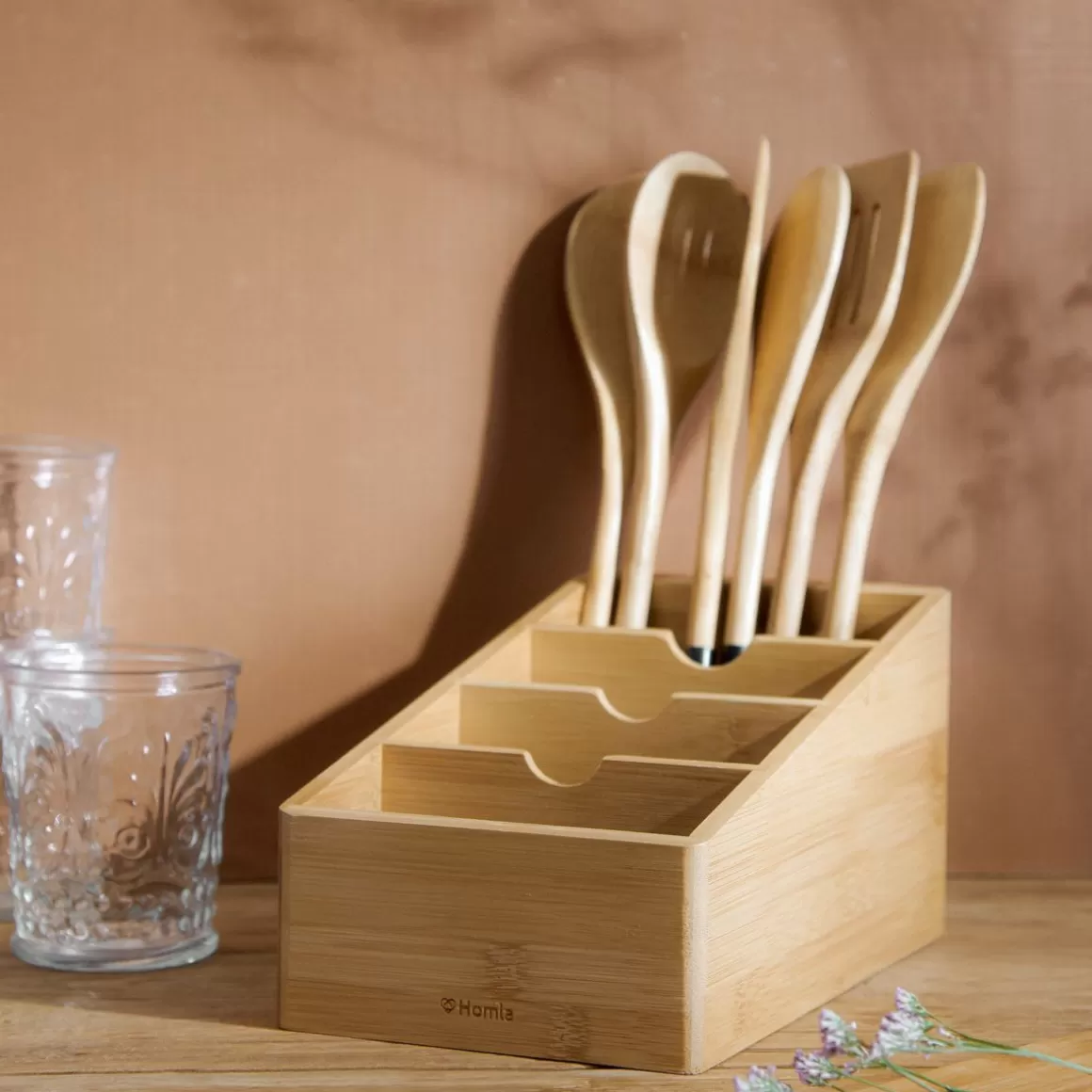 HOMLA - Organizzatore Eco-Friendly in Bambù per Cucina, Compatto 25x13 cm