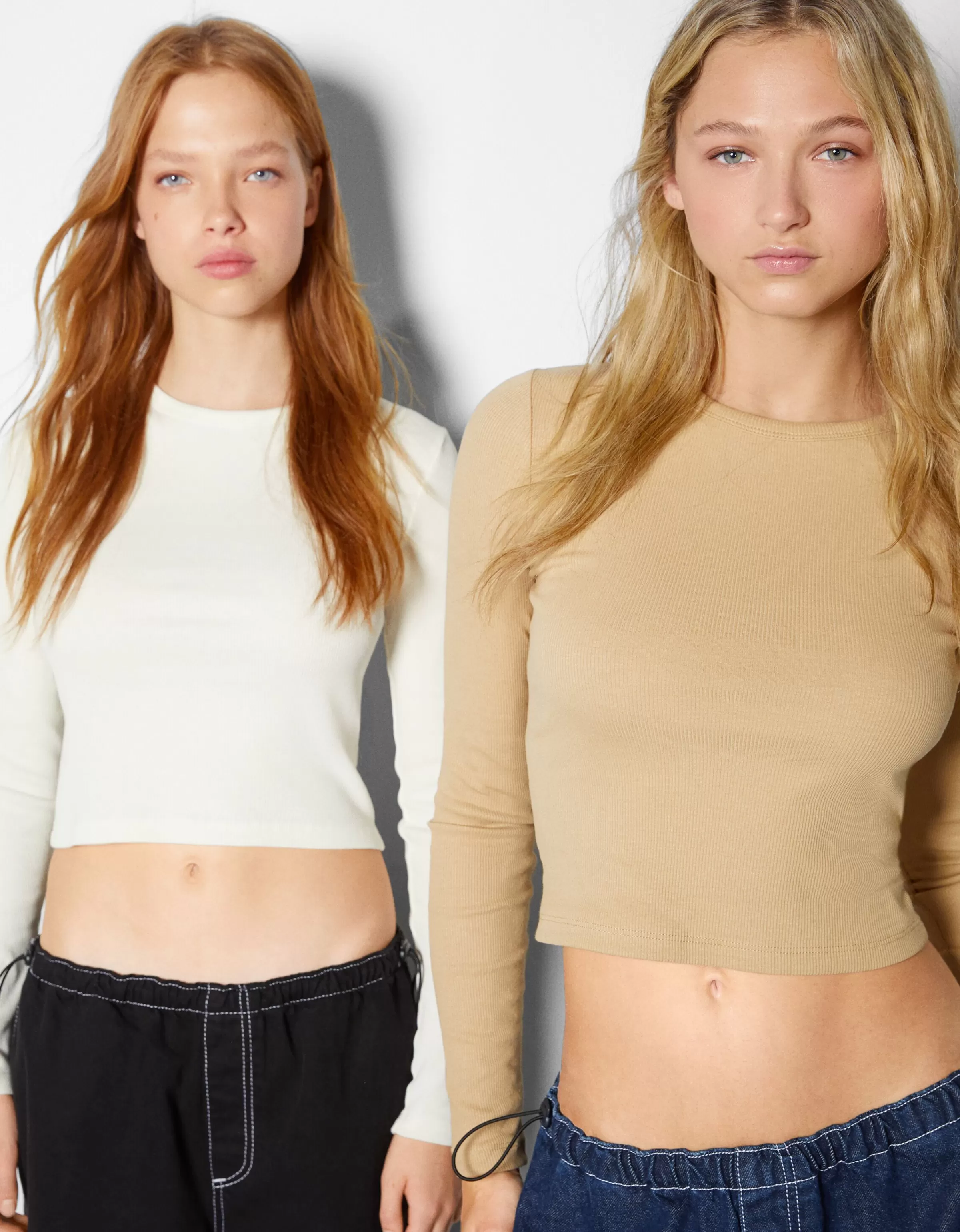 BERSHKA Confezione da 2 maglie a manica lunga con bordatura a coste - Stili versatili in varianti colori per look casual e confortevoli