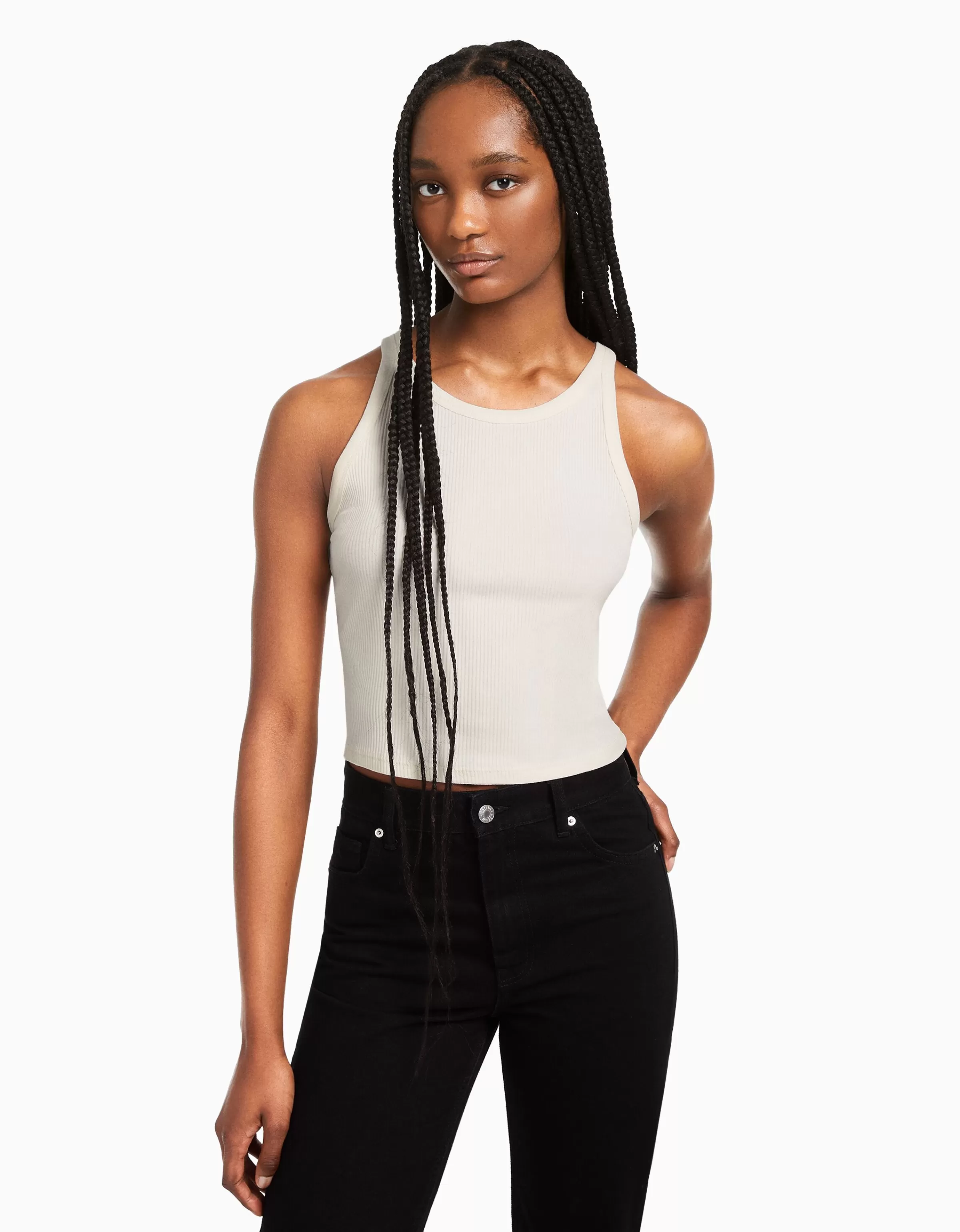 BERSHKA Canotte Essential - Confezione da 2 Pezzi con Bordi a Coste, Disponibile in Vari Colori