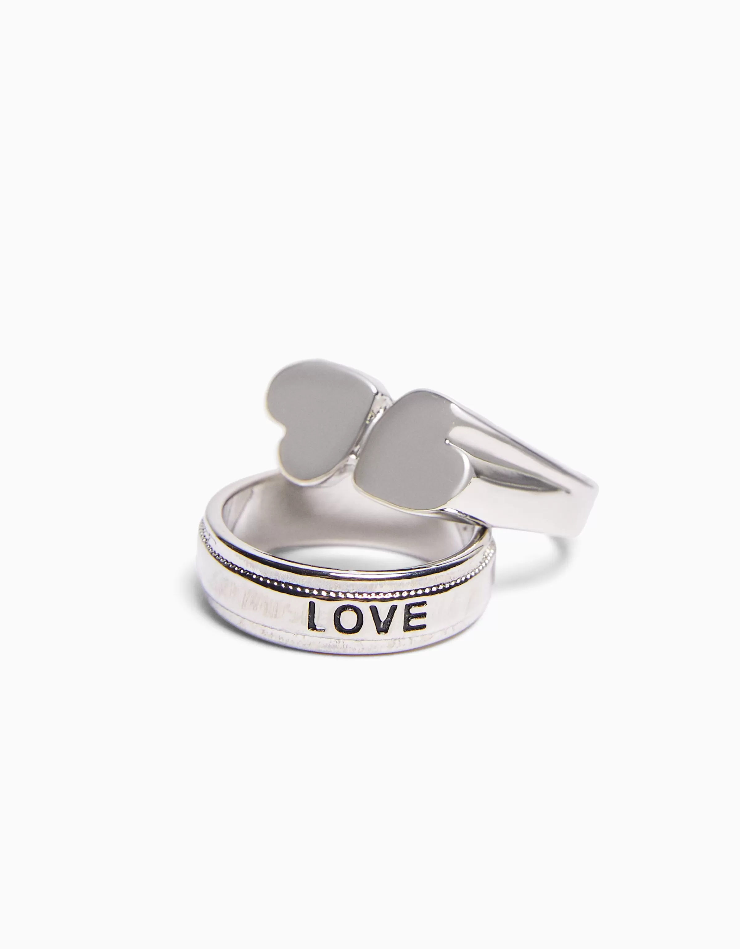 BERSHKA - Set Amore Unico con 3 Anelli a Cuore in Argento Sterling