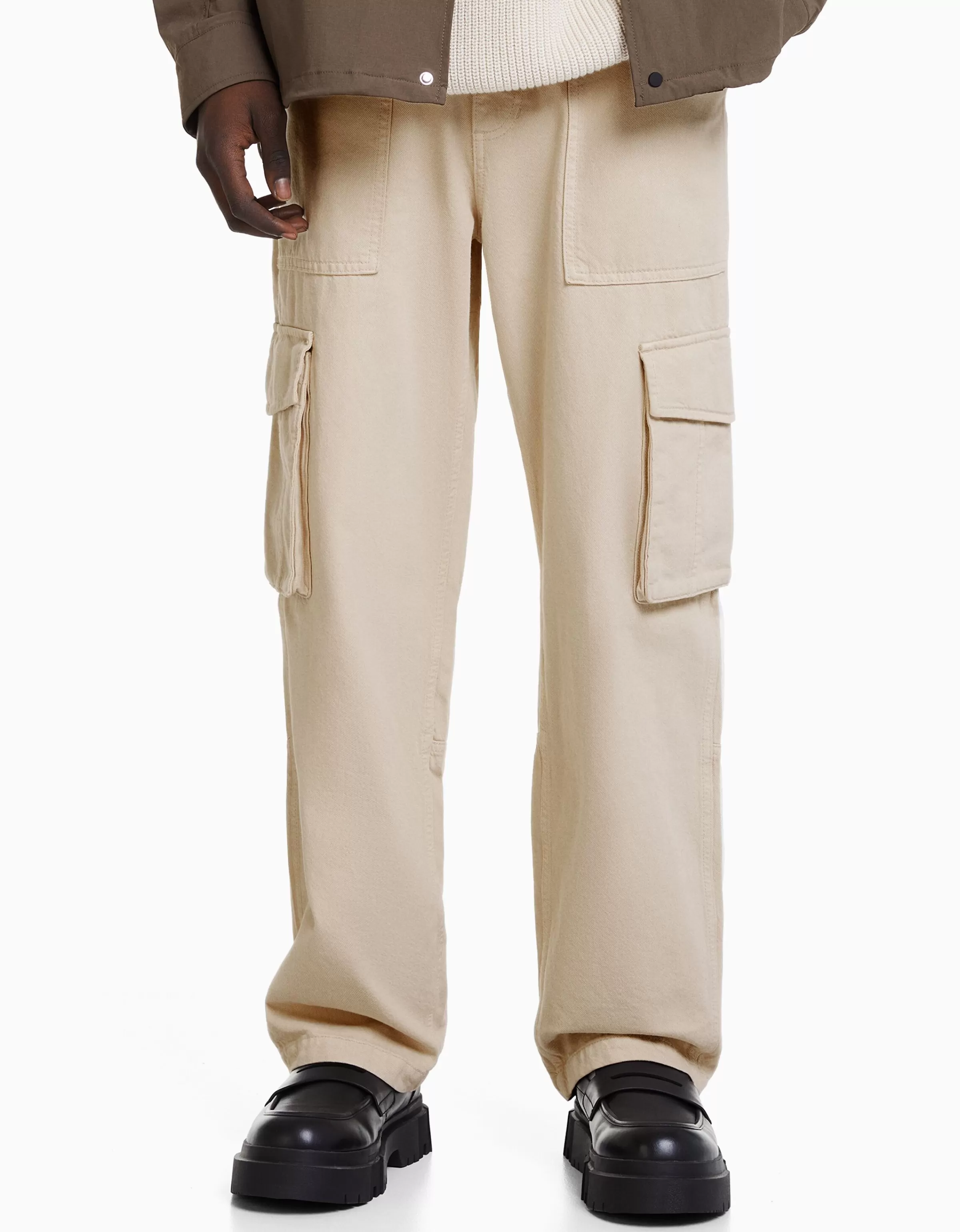 BERSHKA Pantaloni cargo militare in cotone beige - Taglio oversize comodo per look urbani