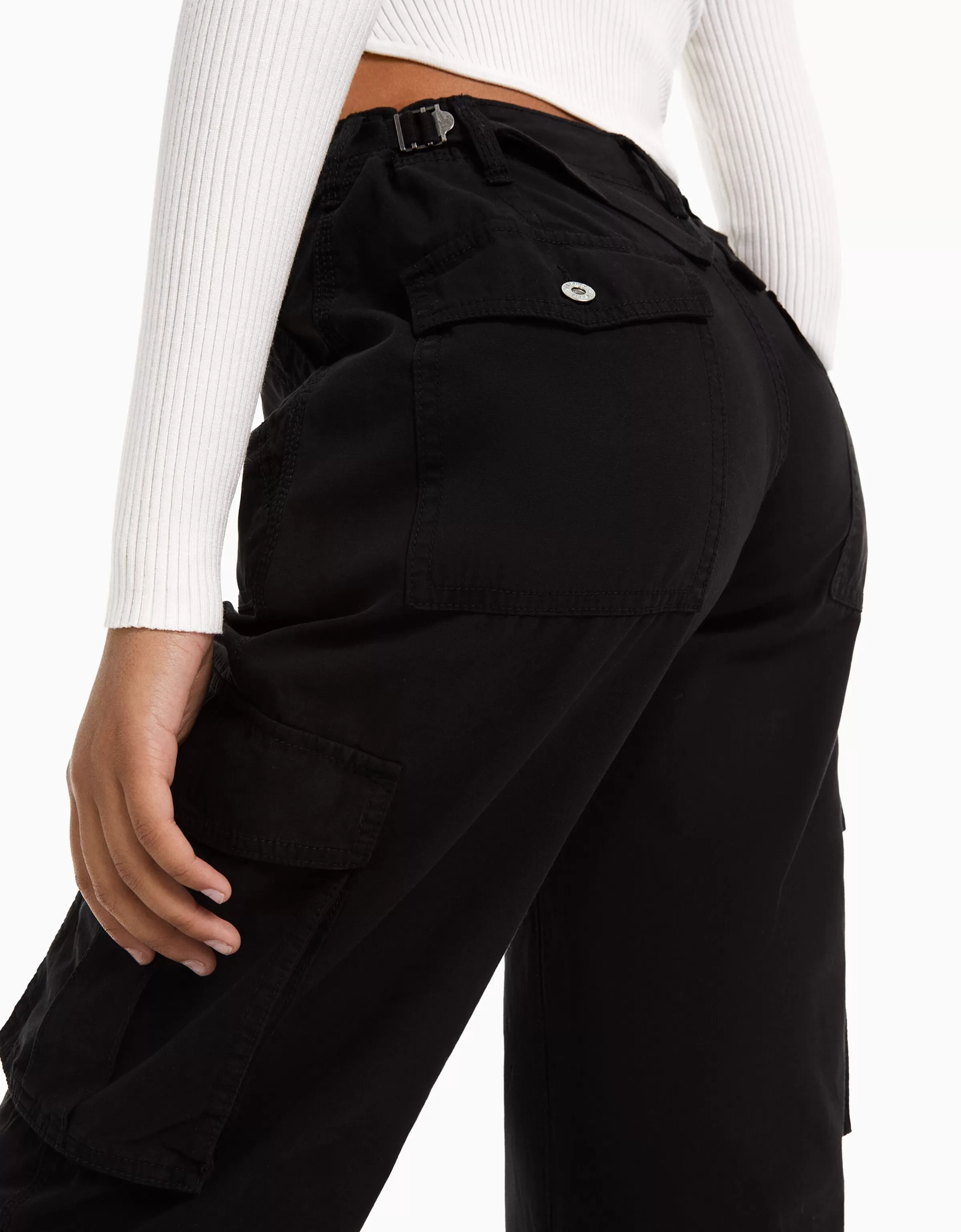BERSHKA | Pantaloni Cargo Uomo Vita Regolabile - Nero Antracite con Tasche Funzionali e Taglio Dritto